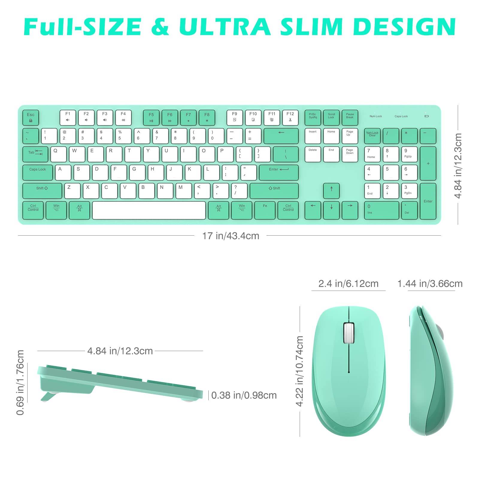 Powzan Wireless Keyboard And Mouse, Ultra Slim Compact Full Size Wireless Keyboard And Mouse Combo 2.4G Ultra Thin Sleek Design