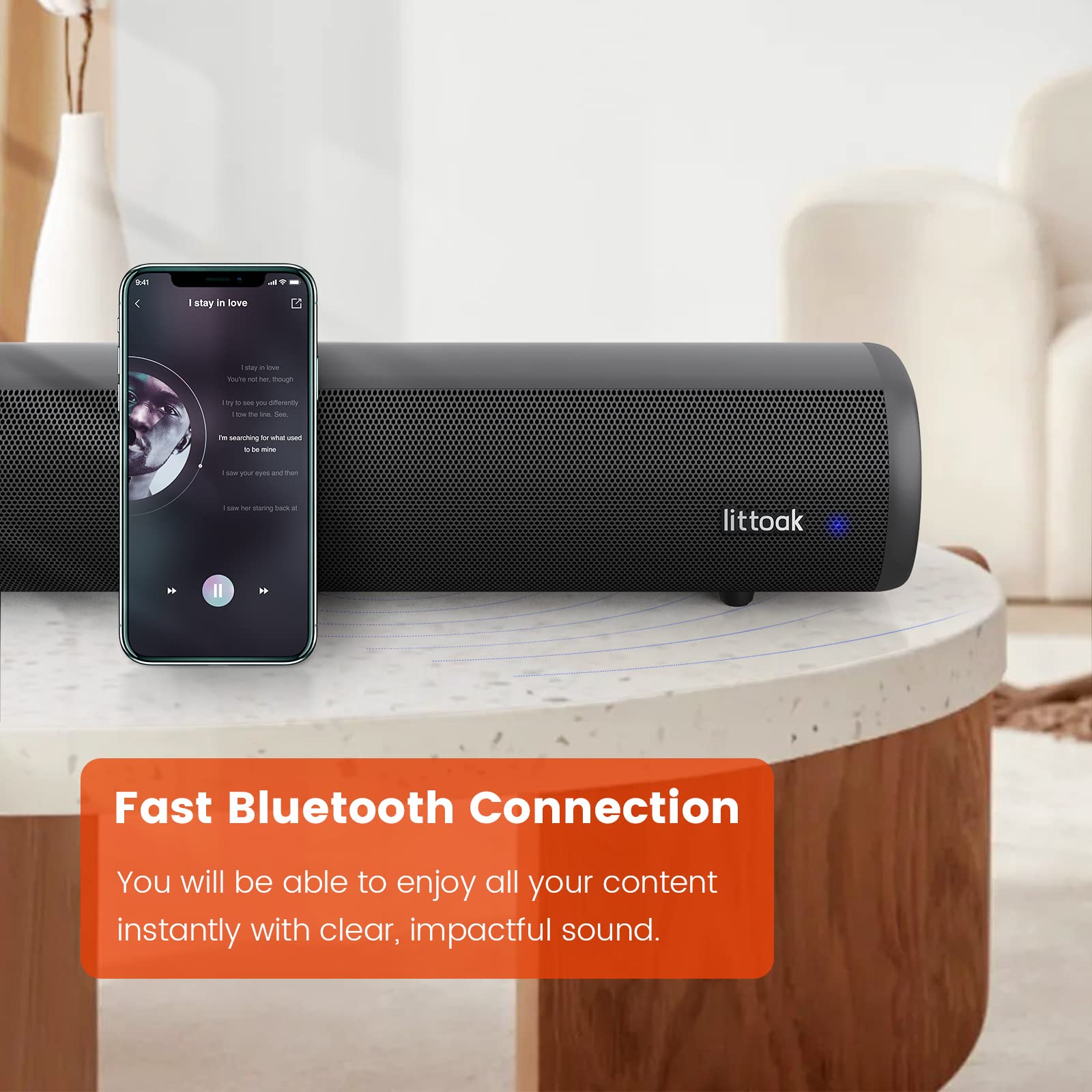 Littoak Hdmi Sound Bar For Tv, Bluetooth Small Tv Soundbar Speaker, Optical/Hdmi/Aux/Coax/Usb/Bluetooth Connection For Tv, Pc, P