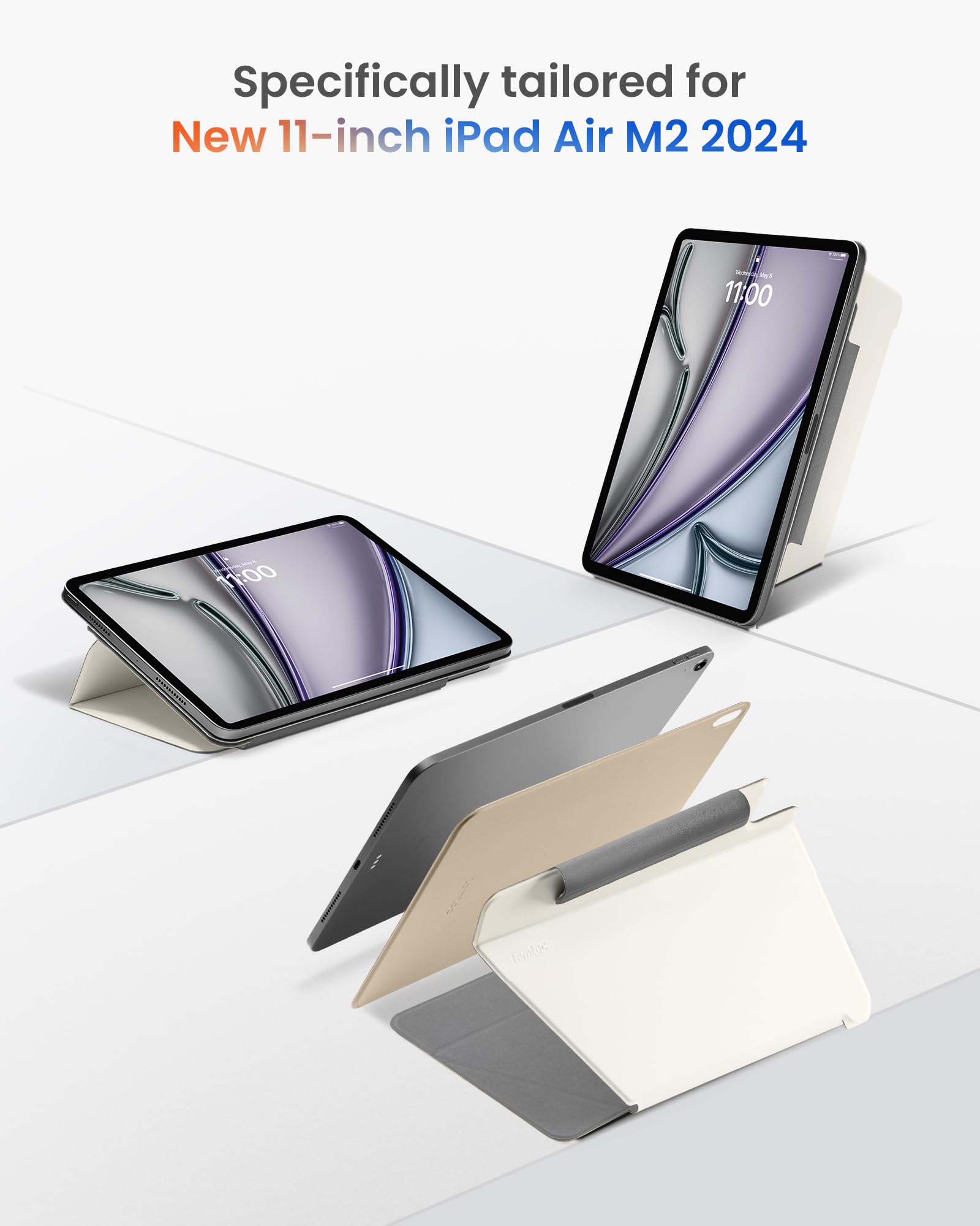 Tomtoc Ipad Pro Detachable Folio Case For 2024 New 11 Inch Ipad Air M2 Only, Separable Slim Protective Panel & 4 Modes With Ultra Light Fiberglass Material, Support Apple Pencil Pro & Auto Wake/Sleep