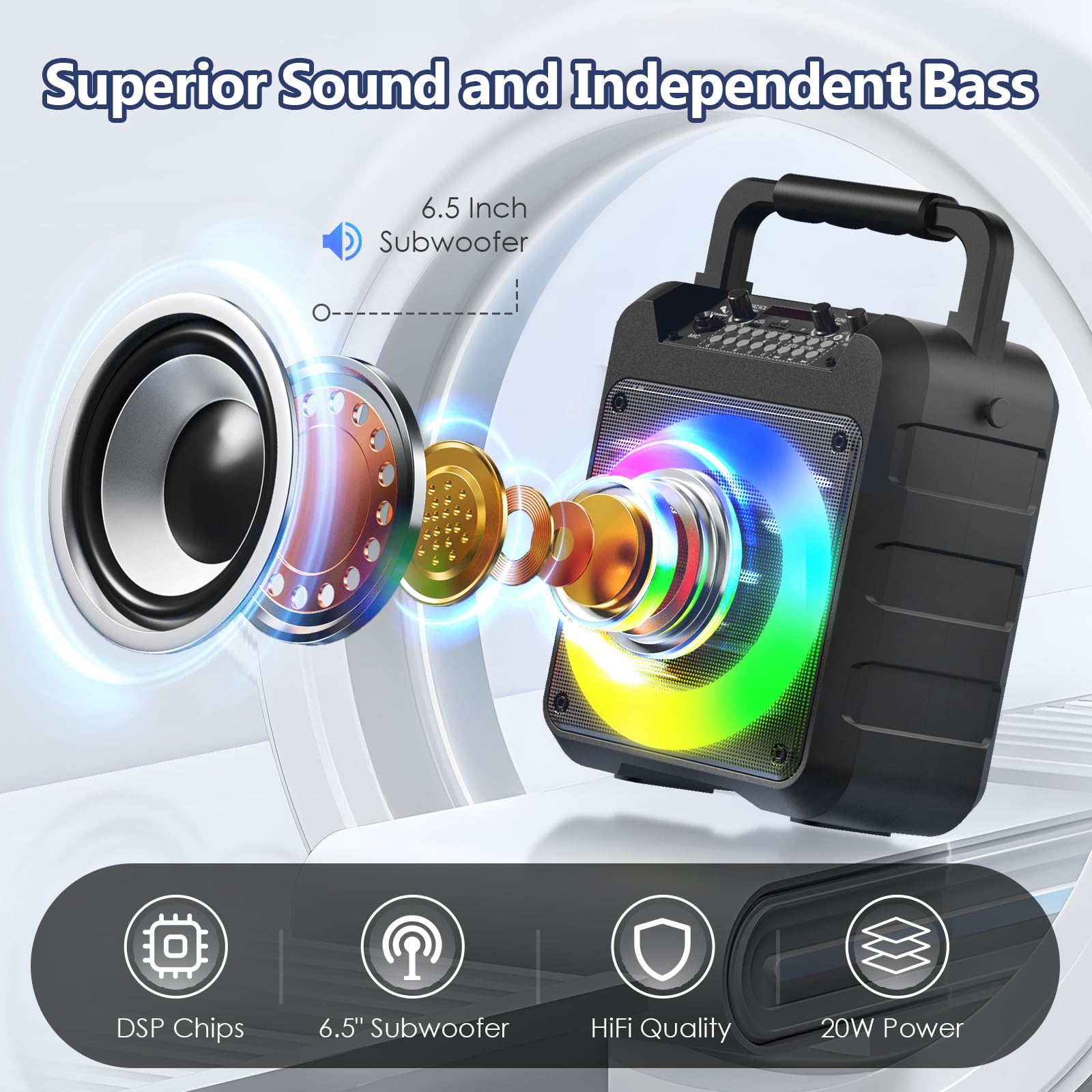 Karaoke Machine For Adults   Portable Bluetooth Karaoke Speaker With Two Wireless Microphones, Pa System Speaker Supports Tf Car