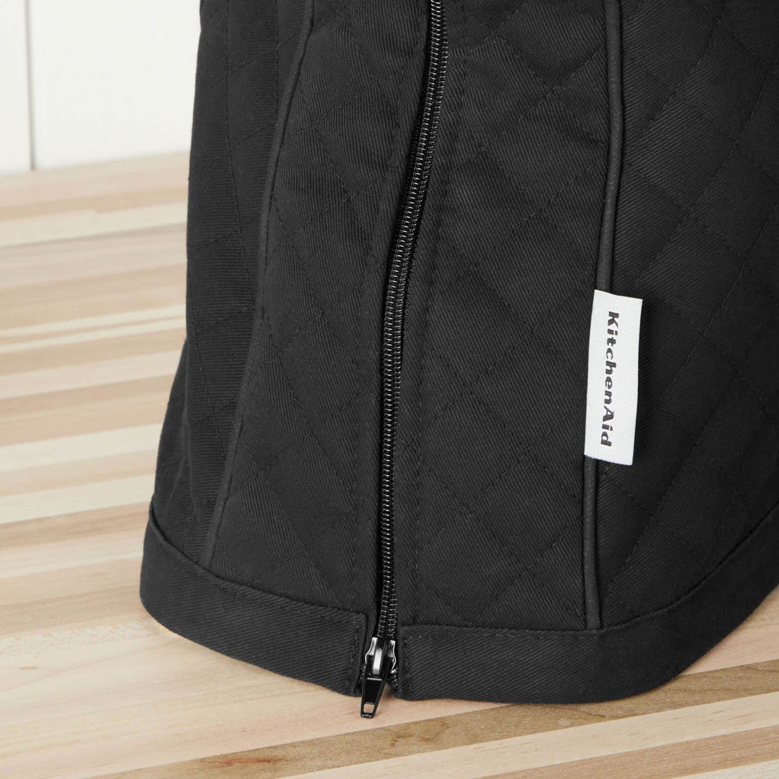 Kitchenaid Fitted Tilt Head Solid Stand Mixer Cover With Storage Pocket, Quilted 100% Cotton, Onyx Black, 14.4''X18''X10''