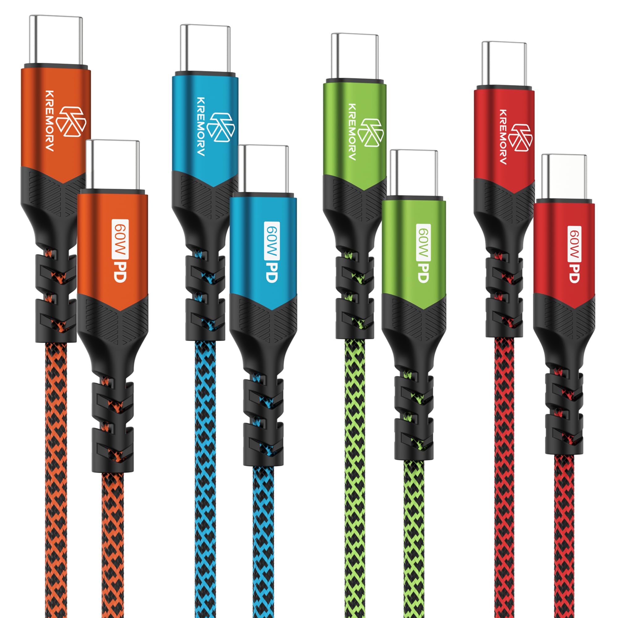 Kremorv Usb C To Usb C Cable 60W Nylon Braided Type C Charger Cord (4 Pack, 10 Ft) C To C Charger Cable For Samsung S24/S24 Ultra/S23
