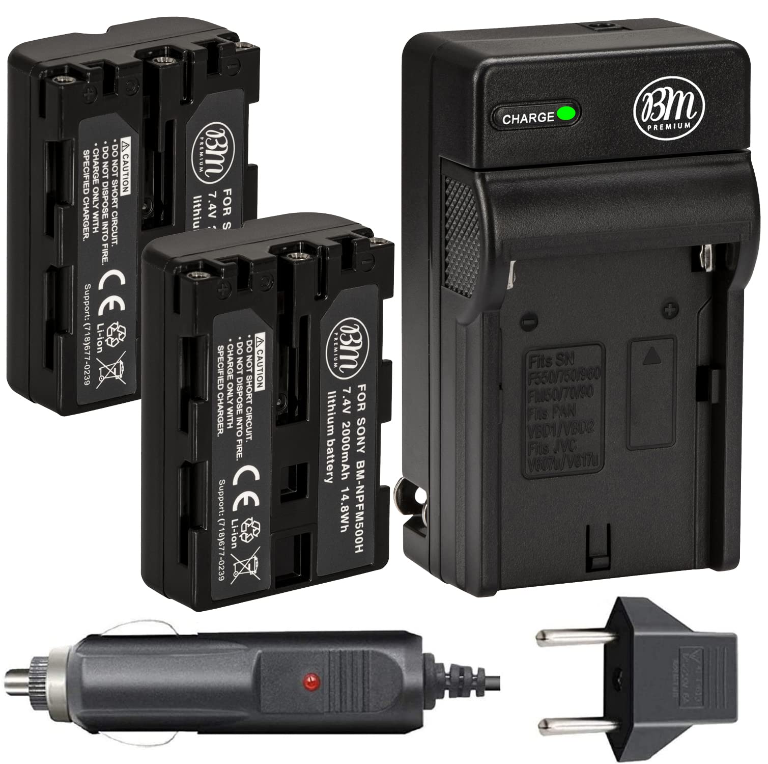 BM Premium 2 NP FM500H NPFM500 Batteries and Charger for Sony Alpha a68, a77II, SLT A57, A58, A65V, A77V, A99V, A200, A300, A350, A450, A500, A550, A560, A580, SLT A700, SLT A850, SLT A900 DSLR