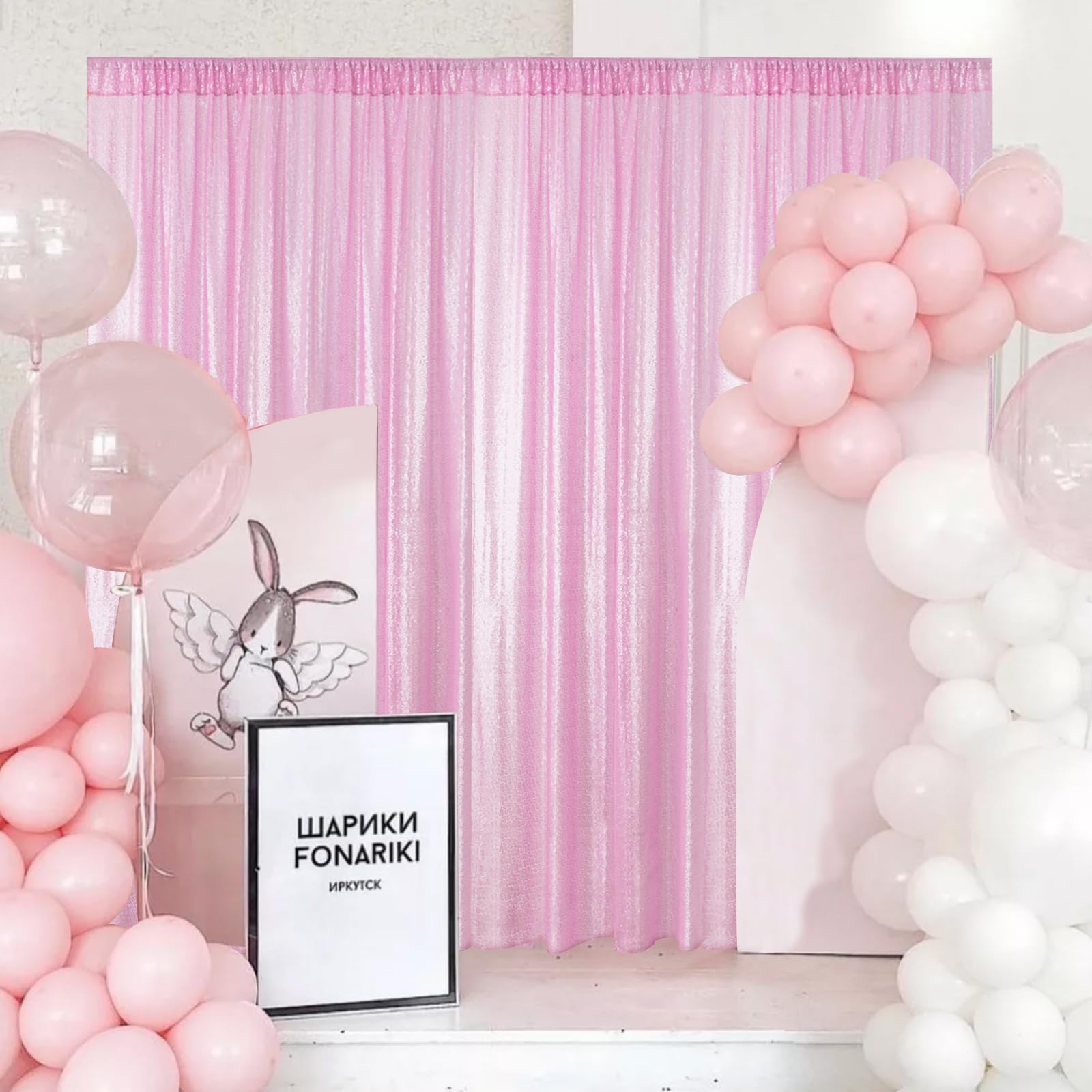 Sugargirl Matte Pink Sequin Backdrop Curtain 4 Panels 2Ftx8Ft Glitter Pink Background Drapes Sparkle Photography Backdrop For Pa