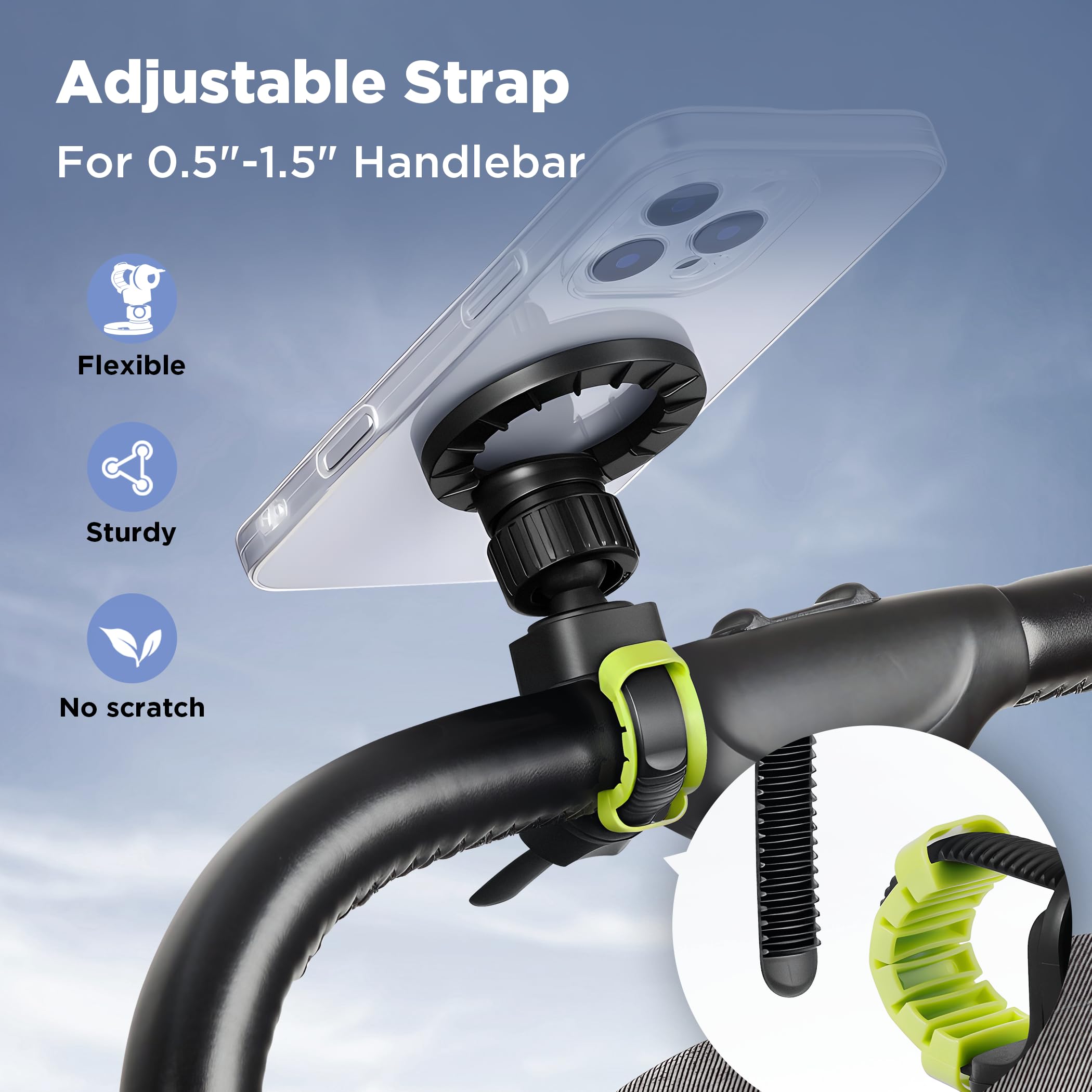 Outxe Magnetic Phone Holder For Stroller, Adjustable Phone Mount With Magsafe For Shopping Cart, Gym Bike Handlebar, Universal M