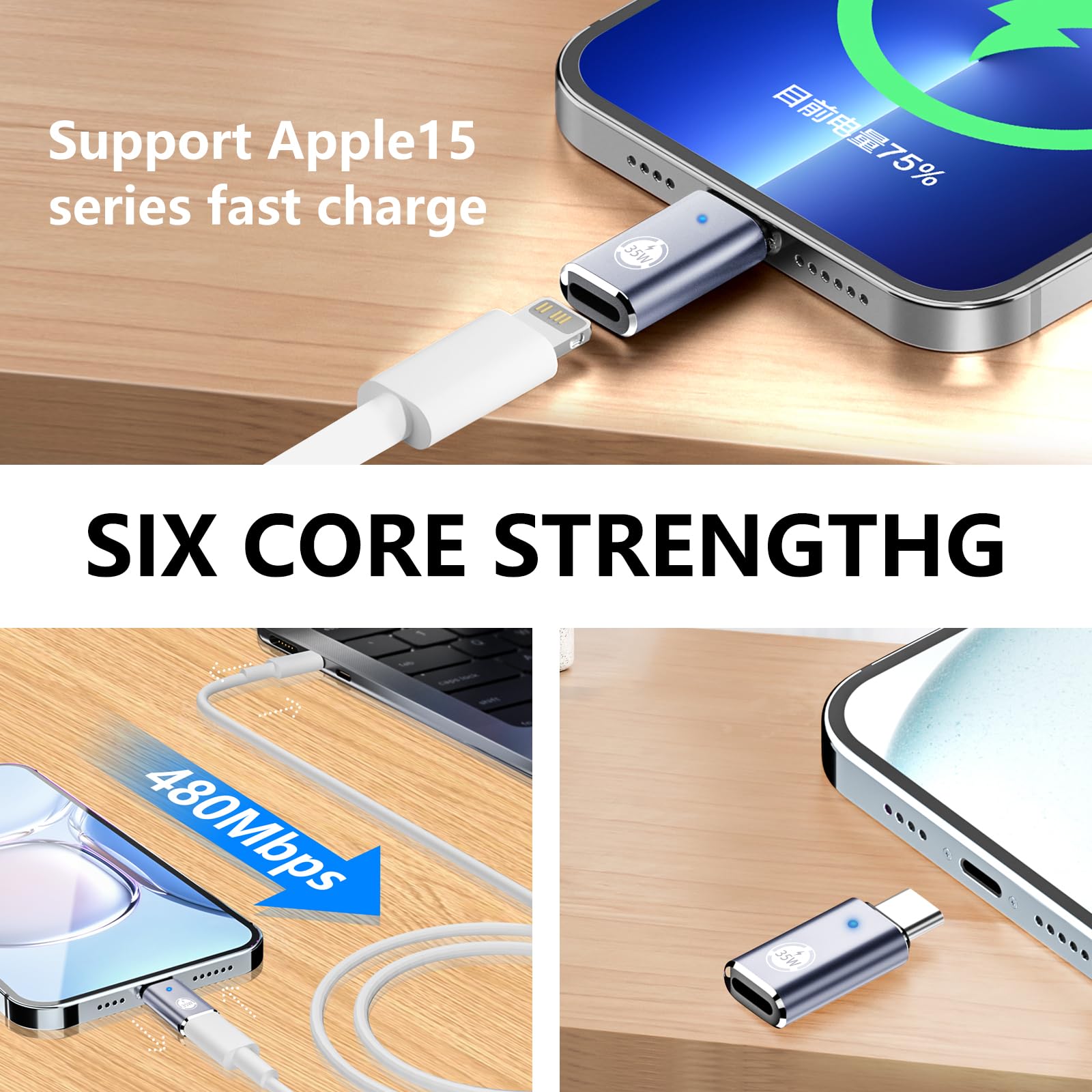 Usb C To Lightning Adapter, 35W Pd Connector, 2 Piece Set, Compatible With Iphone 15 Series And Other C Type Devices, Fast Charg