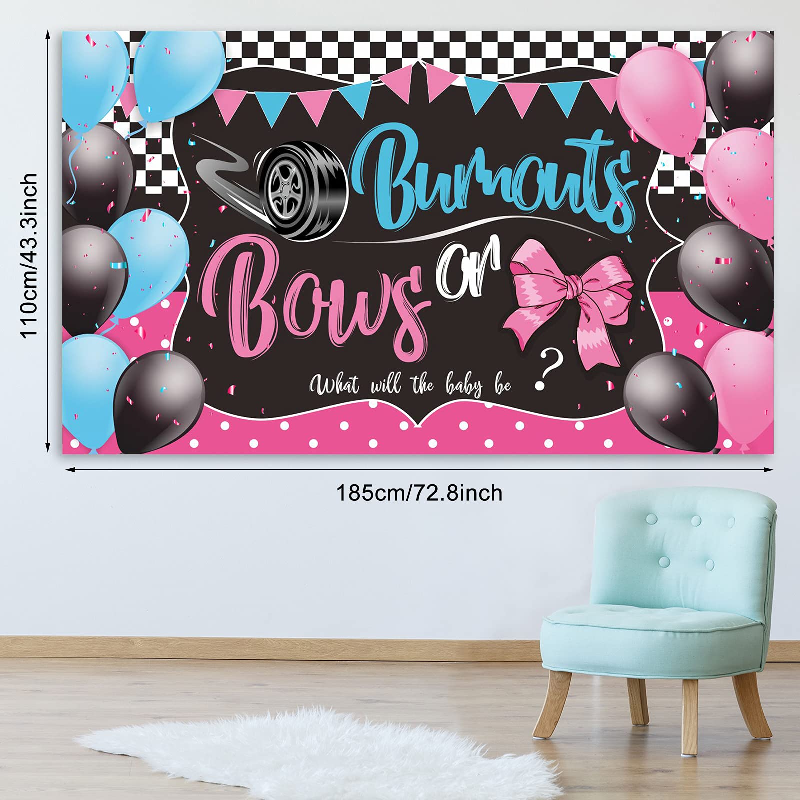 Irenare Gender Reveal Backdrop, 72.8x43.3 Inch Multicolor Banner for Boy or Girl Baby Shower Party Supplies