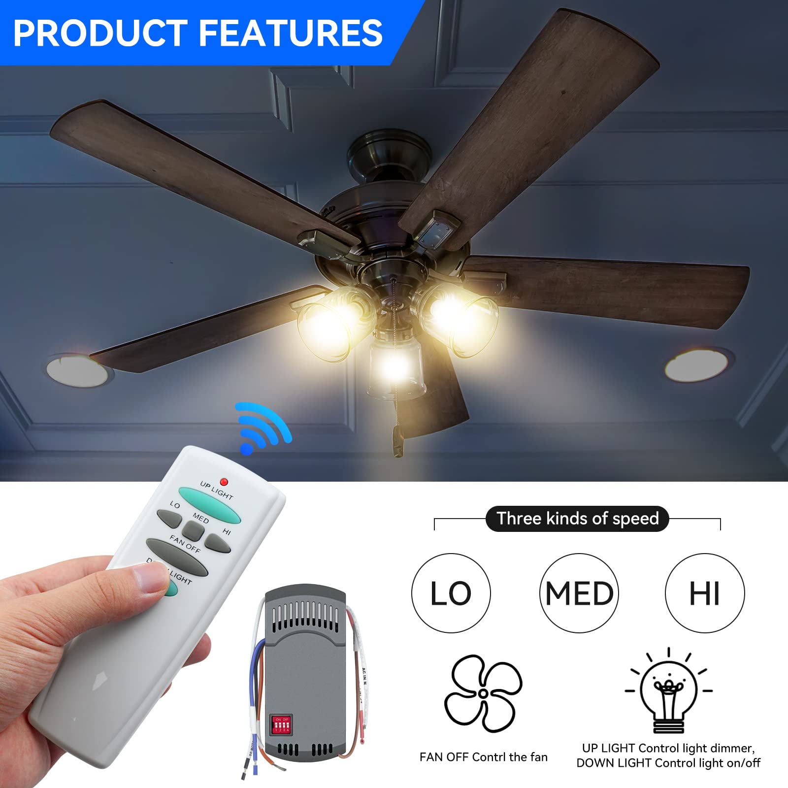 Universal Ceiling Fan Remote Control Kit With Up Down Light Replacement For Hampton Bay Harbor Breeze Hunter 3 Speed Dimmer Uc70