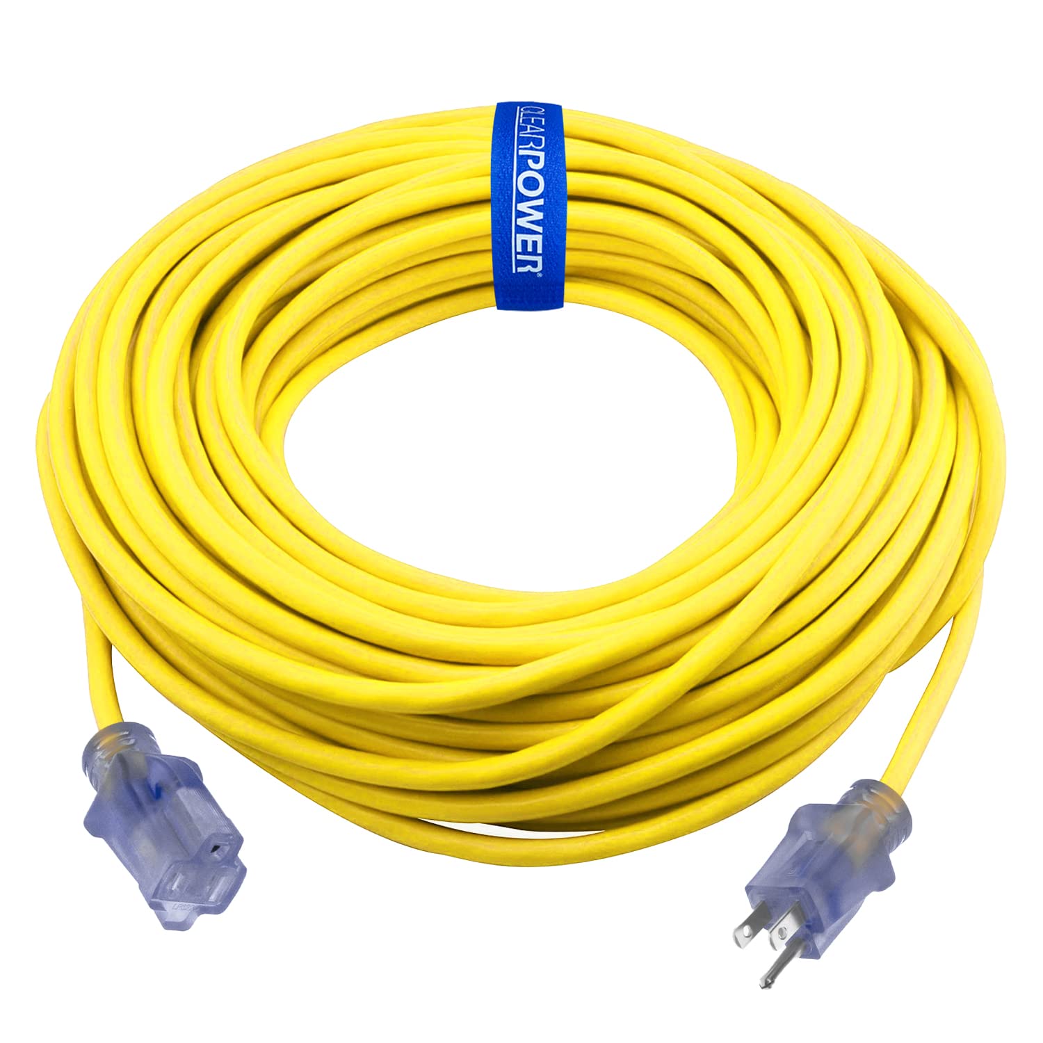 Clear Power 100Ft 12/3 Sjtw Yellow Outdoor Extension Cord W/Power Indicator Light, Cp10149