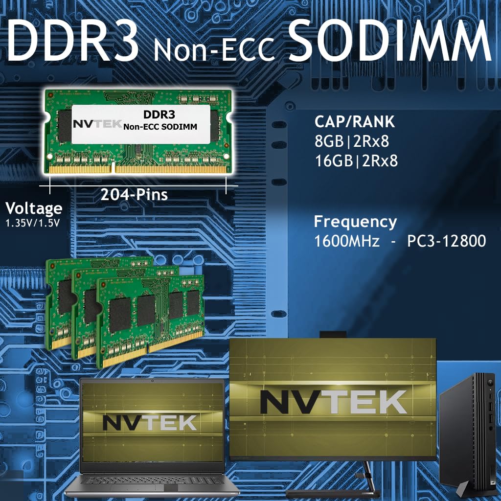 Nvtek 16Gb (4X4Gb) Ddr3 1600Mhz Pc3 12800 2Rx8 1.35V 204 Pin Non Ecc Sodimm Laptop Pc Computer Memory Kit