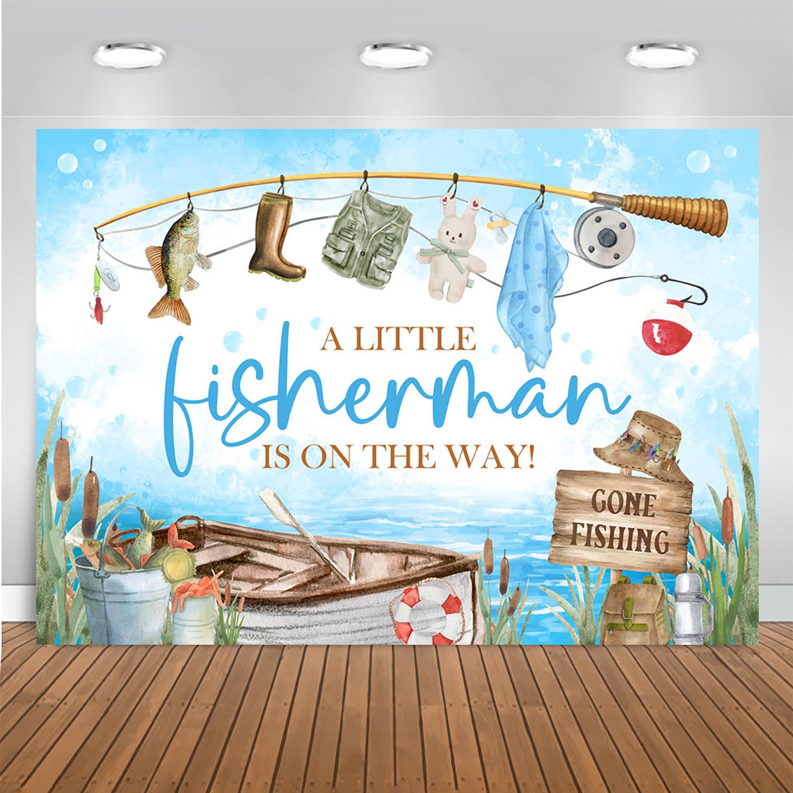 Mocsicka Fishing Baby Shower Backdrop A Little Fisherman Is On The Way Baby Shower Party Decoration Banner For Boy Gone Fishing