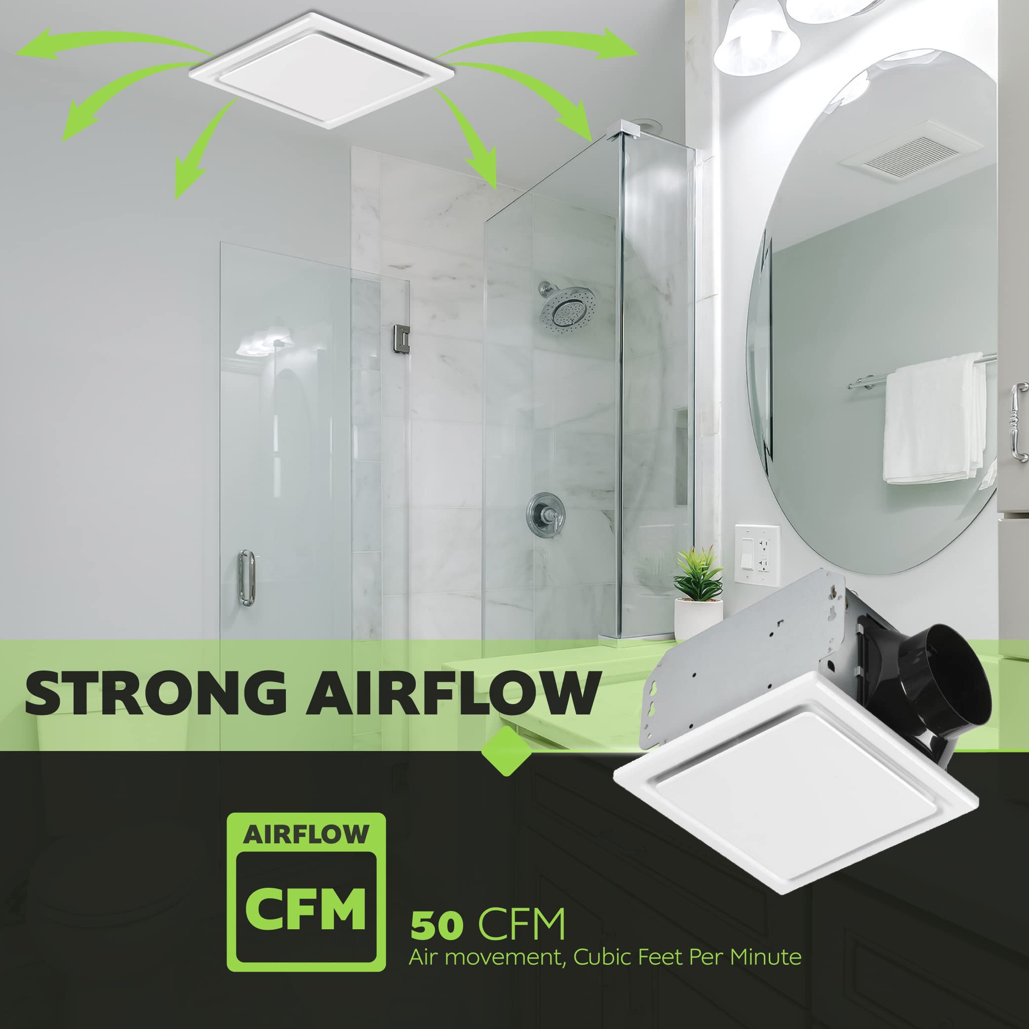 Homewerks 7140 50 Bathroom Fan Ceiling Mount Exhaust Ventilation, 1.0 Sones, 50 Cfm, White