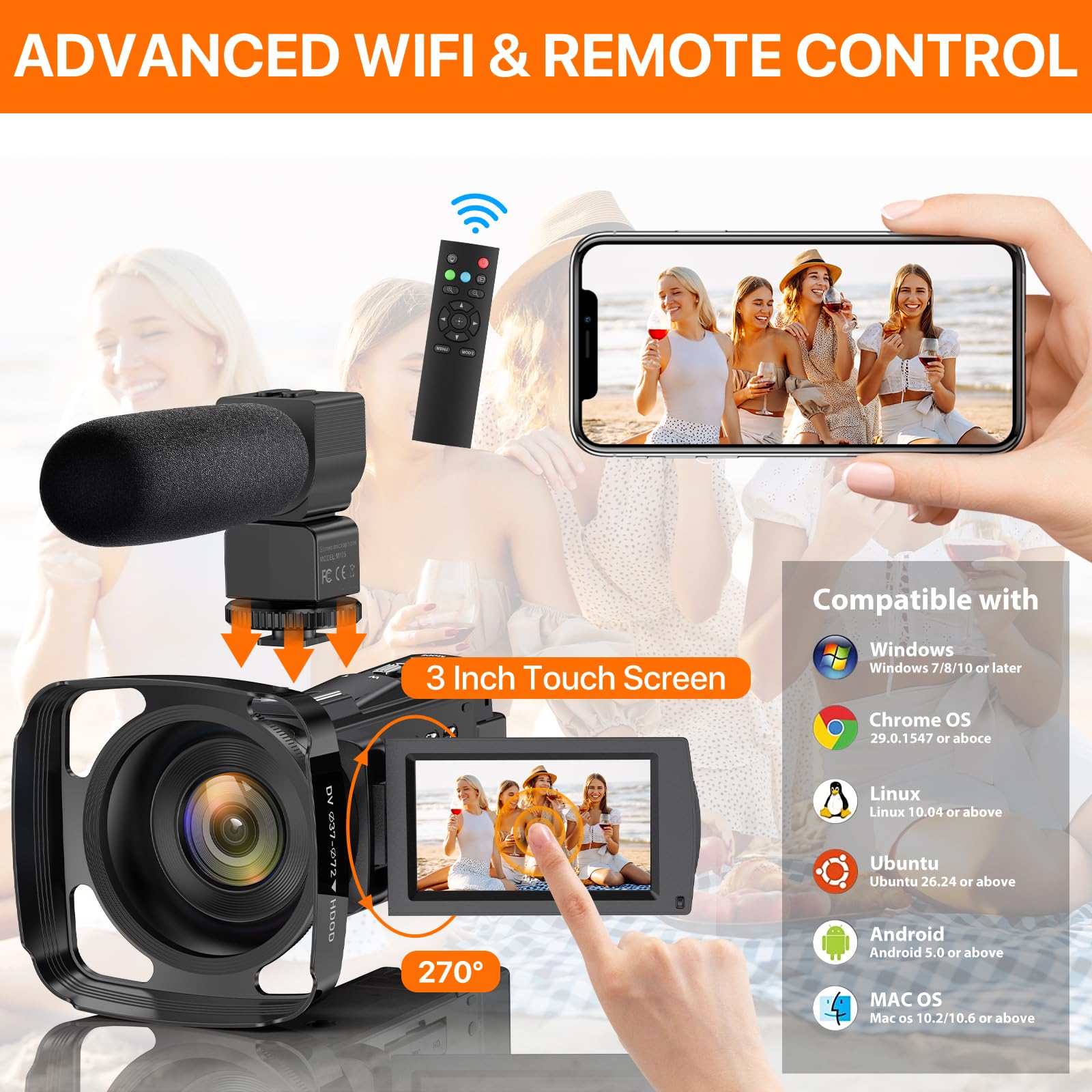 5K Video Camera Camcorder Uhd 48Mp Wifi Vlogging Camera For Youtube Ir Night Vision Anti Shake 16X Digital Zoom 3    Touch Scree