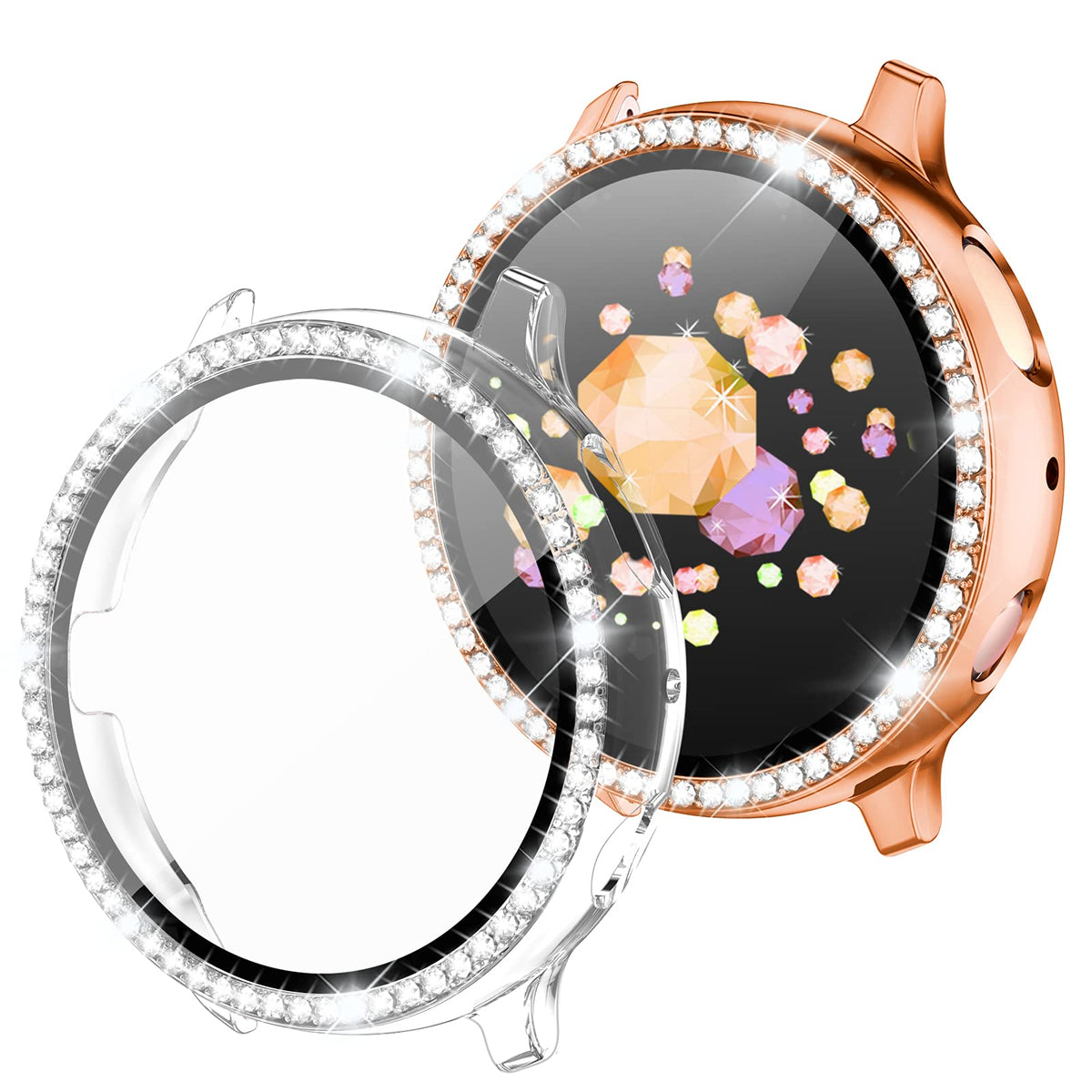Geak 2 Pack Bling Case Compatible With Samsung Active 2 Watch Screen Protector 40Mm, Pc Plating Crystal Diamond Protective Cover