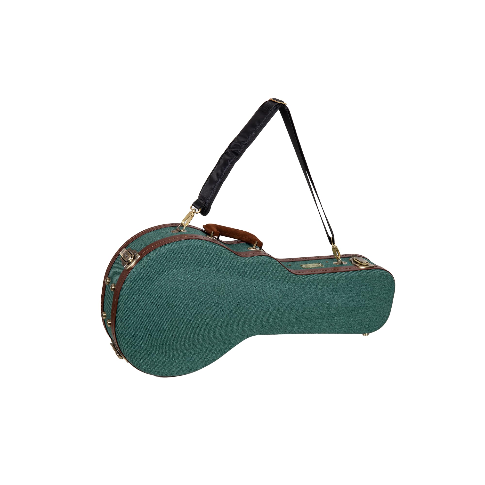 Crossrock Master Series F-Style Mandolin Case | Malachite Blue Tweed Exterior, Re-Engineered Wooden Shell, Leather Handle, Backp