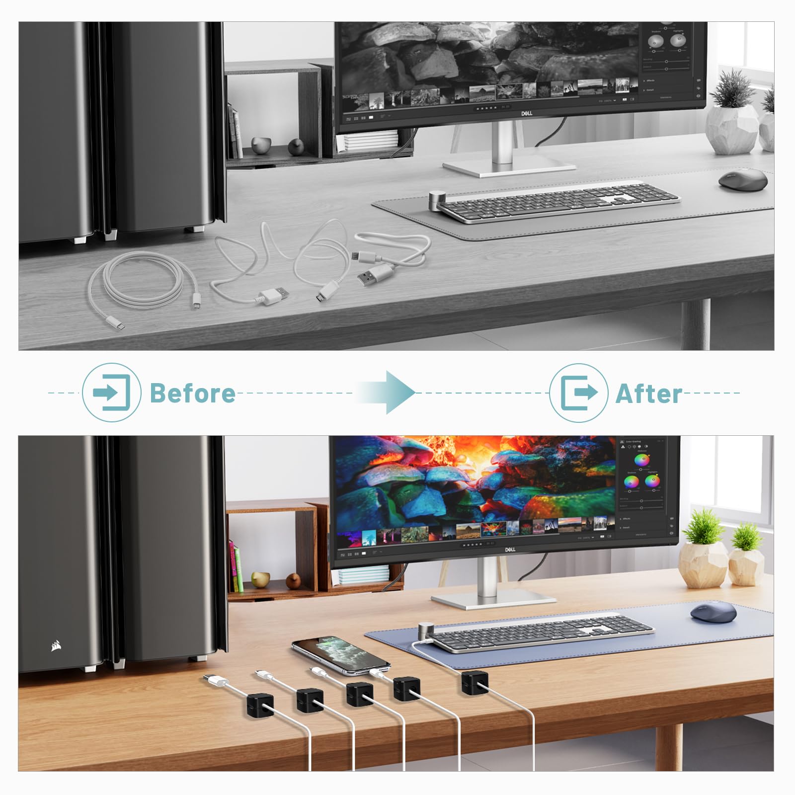 6 Pack Magnetic Cord Organizer, Znben Magnetic Cable Clips Holder Adhesive Cable Management Charger Wire Holder Clips For Desk,