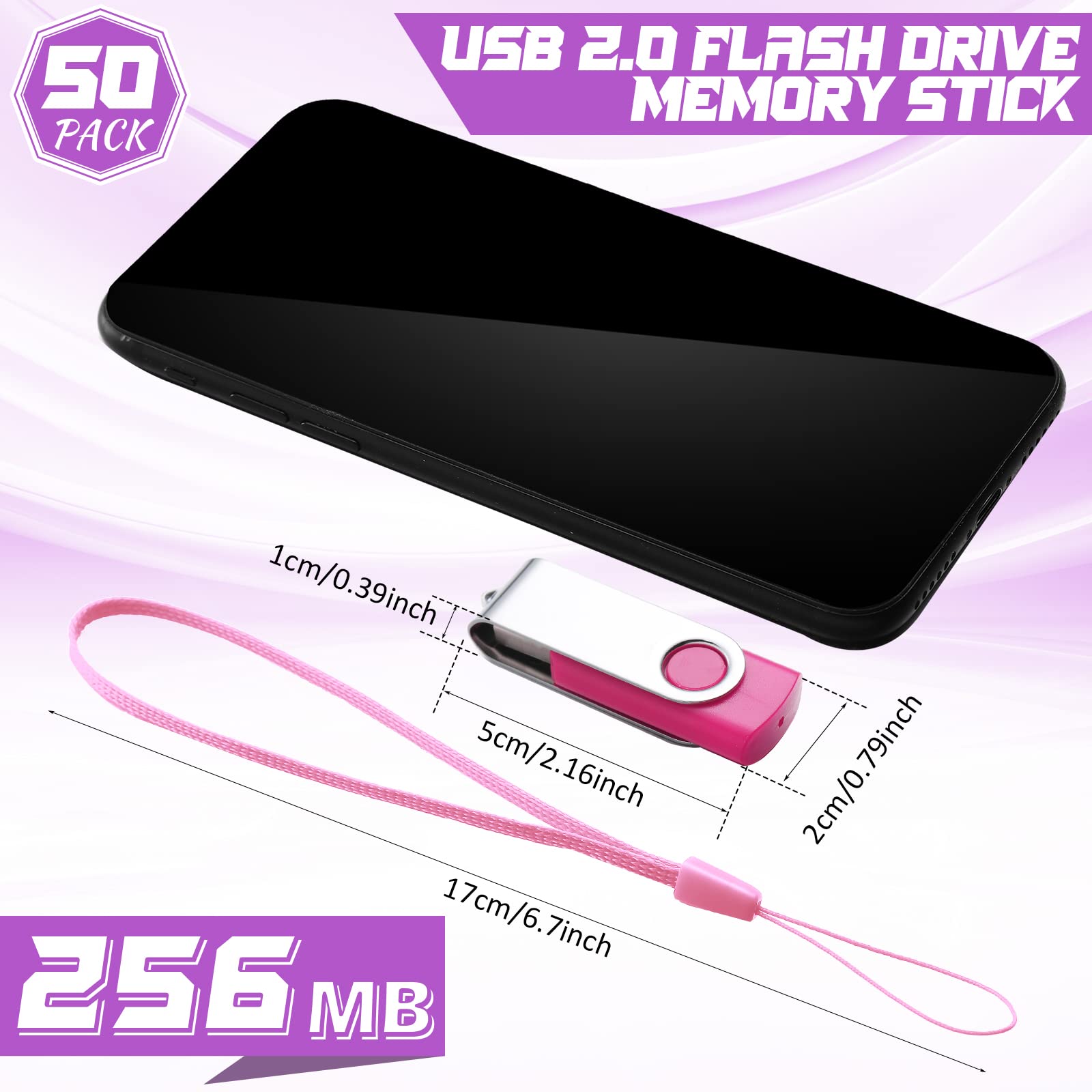 50 Pack Usb Flash Drives Bulk With Lanyards Usb 2.0 Thumb Drive Swivel Storage Flash Drive Pack Bulk With Led Light For Data Sto