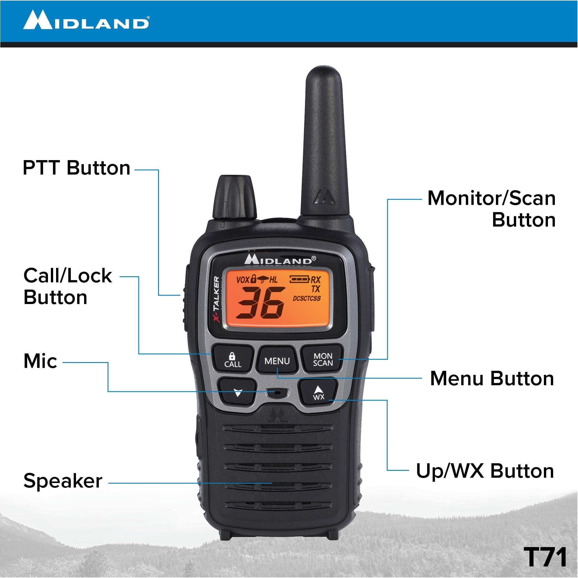 Midland T71Vp3 36 Channel Frs Two Way Radio   Up To 38 Mile Range Walkie Talkie   Black/Silver (Pack Of 10)