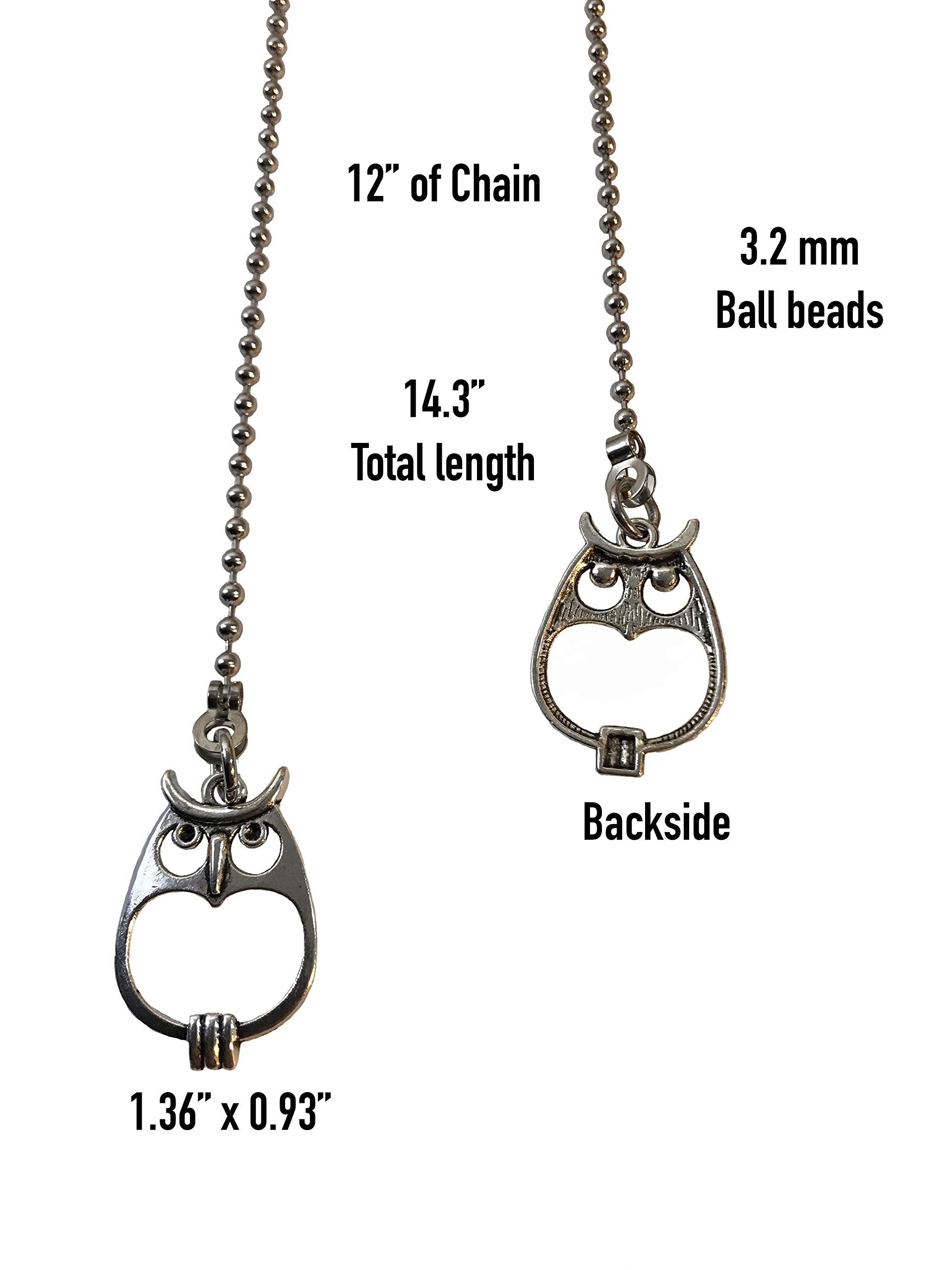 Silver Tone Owl Ball Fan Light Pull Chain Extender Replacement Set Of 2
