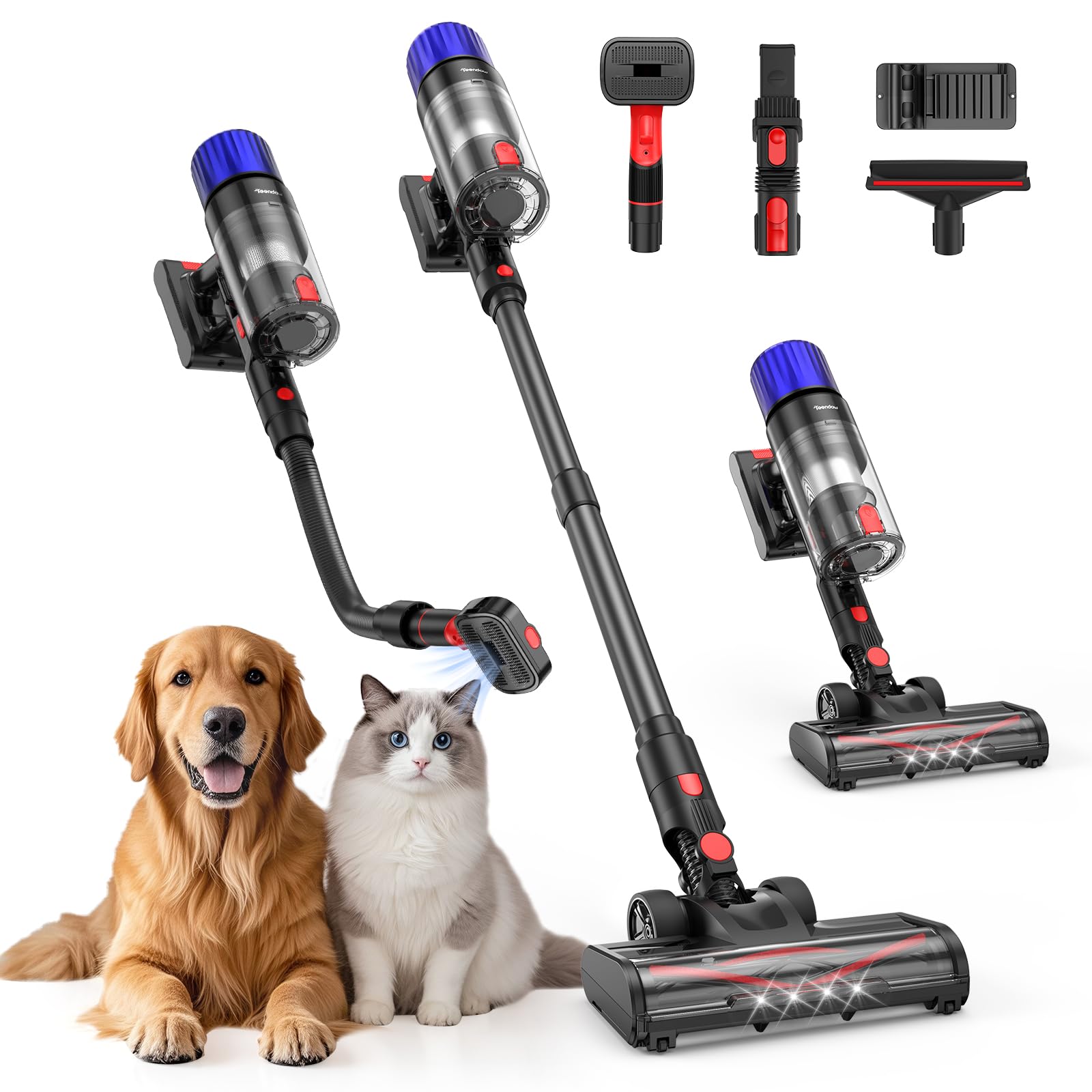 Teendow Cordless Vacuum Cleaner, Stick Vac Specifically Handling Pet Hair, Up to 50 Minutes, 500W Powerful Suction, Rechargeable