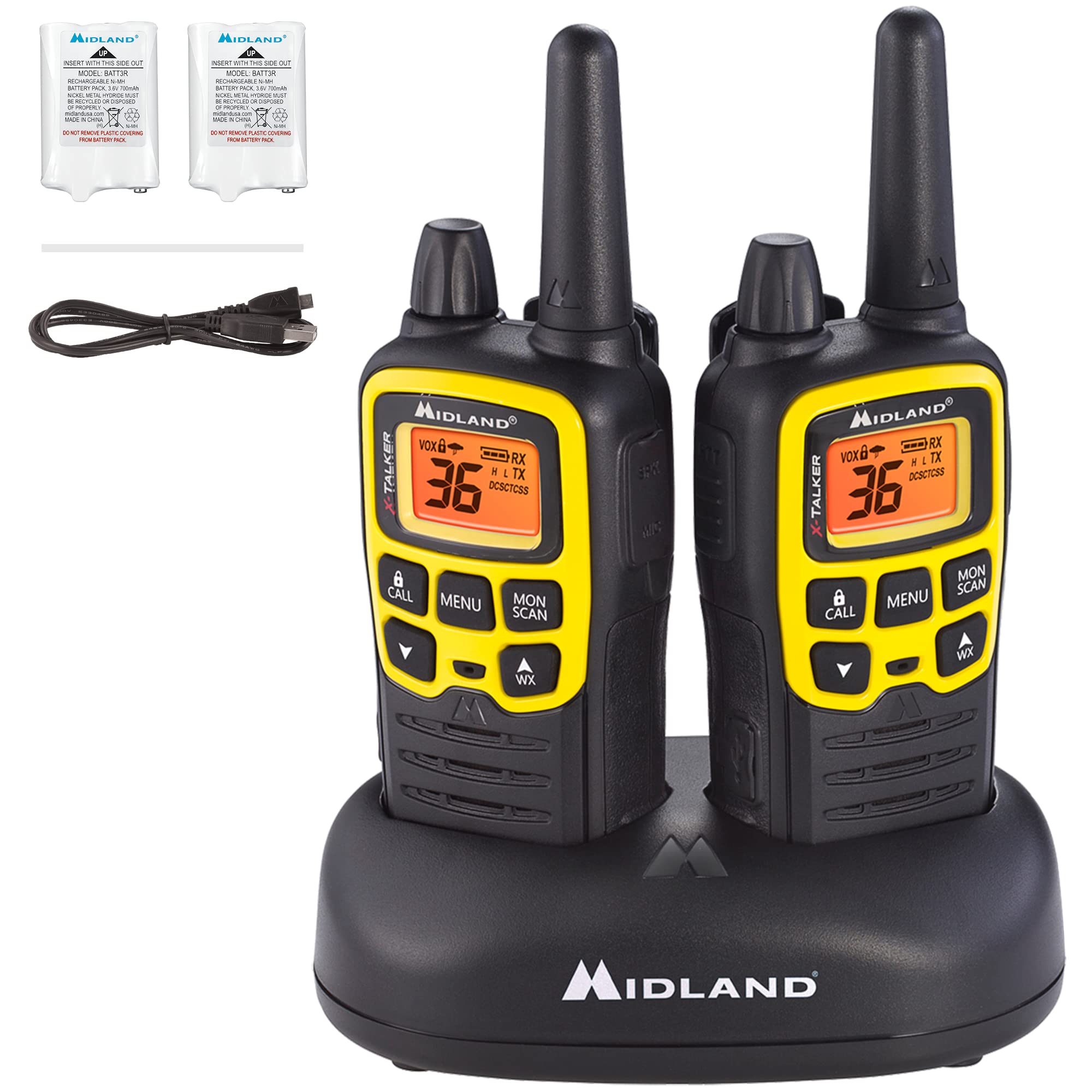 Midland�   T61Vp3 X Talker   Two Way Radio   36 Channel Frs  Long Range Walkie Talkie, 121 Privacy Codes, & Noaa Weather Scan & Alert Black/Yellow, 2 Pack