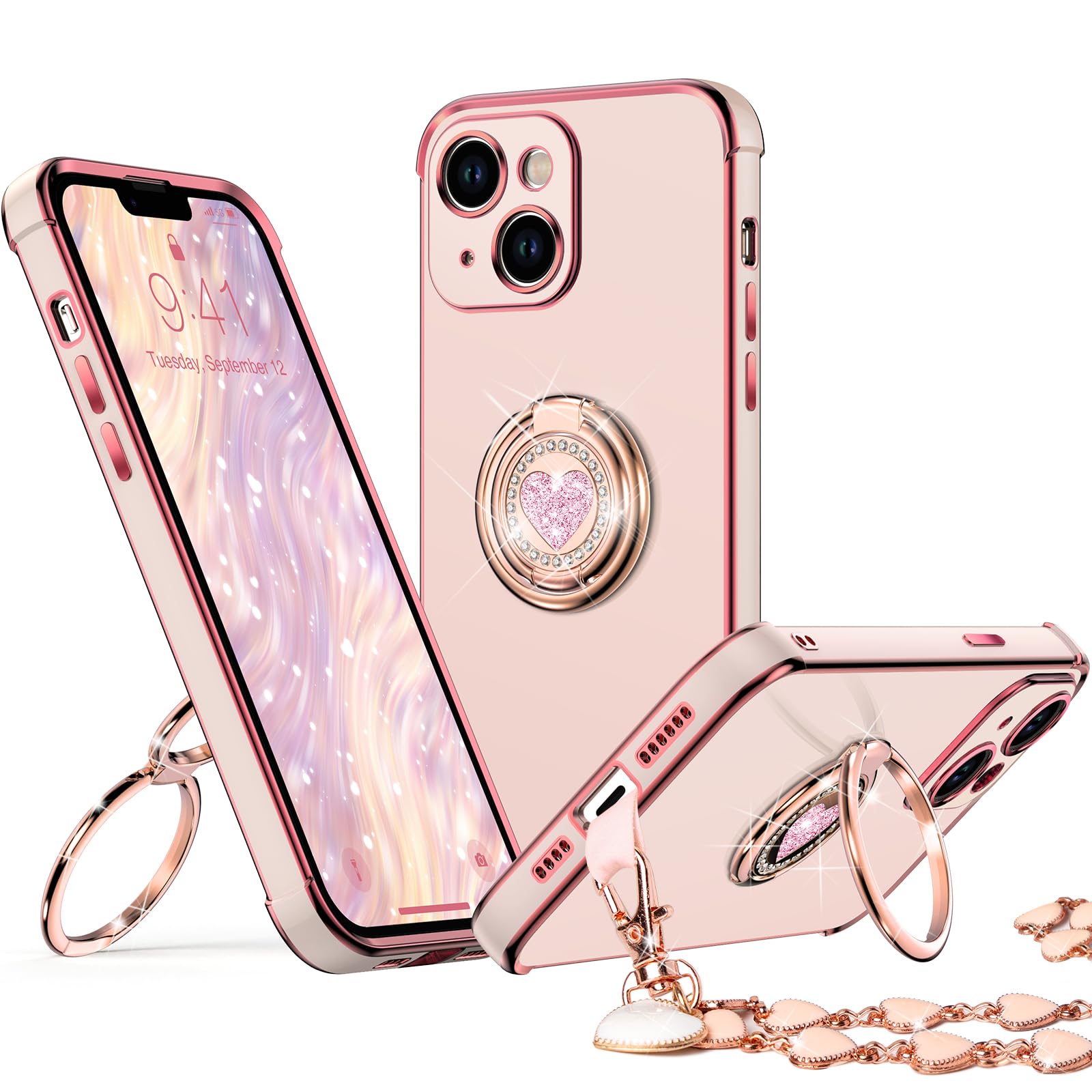 Xyz For Iphone 13 Mini Case With Stand, Phone Case With Double Ring Kickstand, Women Girls Bling Luxury Protective Case Heart Fo