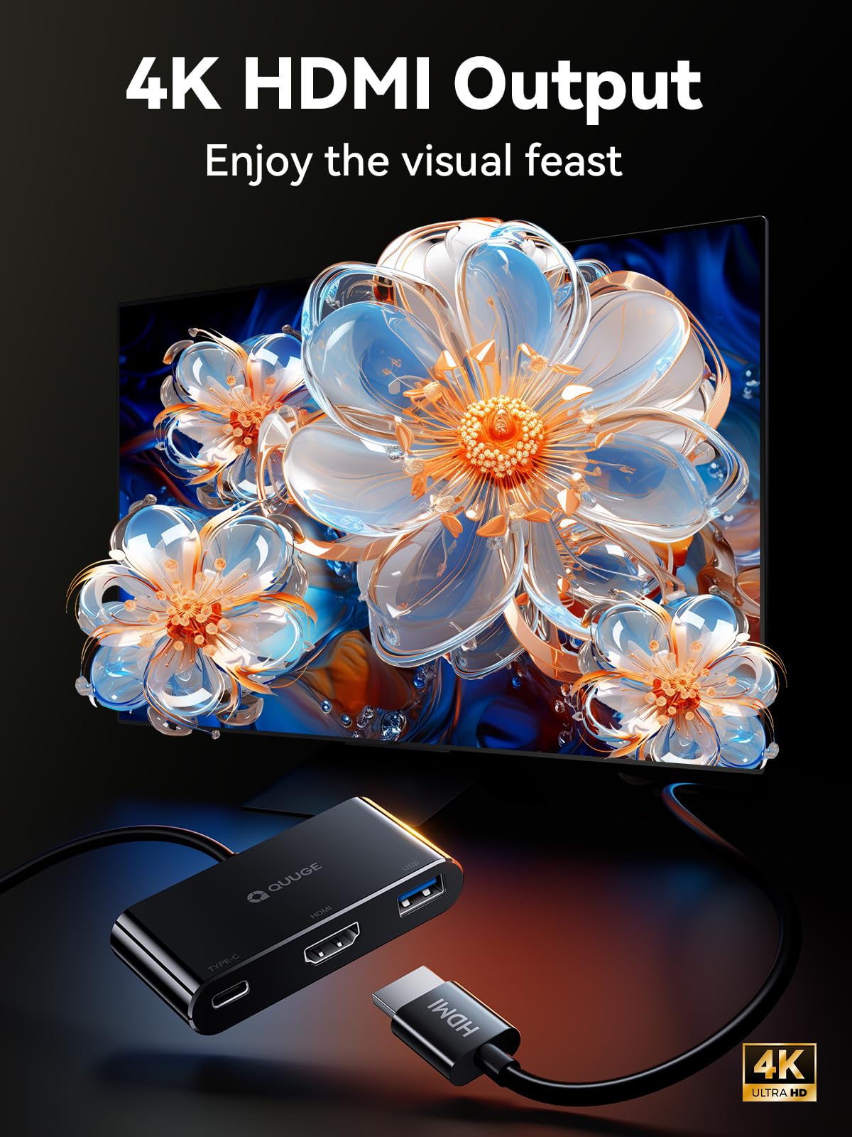 Quuge Usb C To Hdmi Adapter, 3 In 1 Usb C Hub With 4K Hdmi, 100W Power Delivery, Usb 3.0 Data Port,Usb C Digital Av Multiport Ad