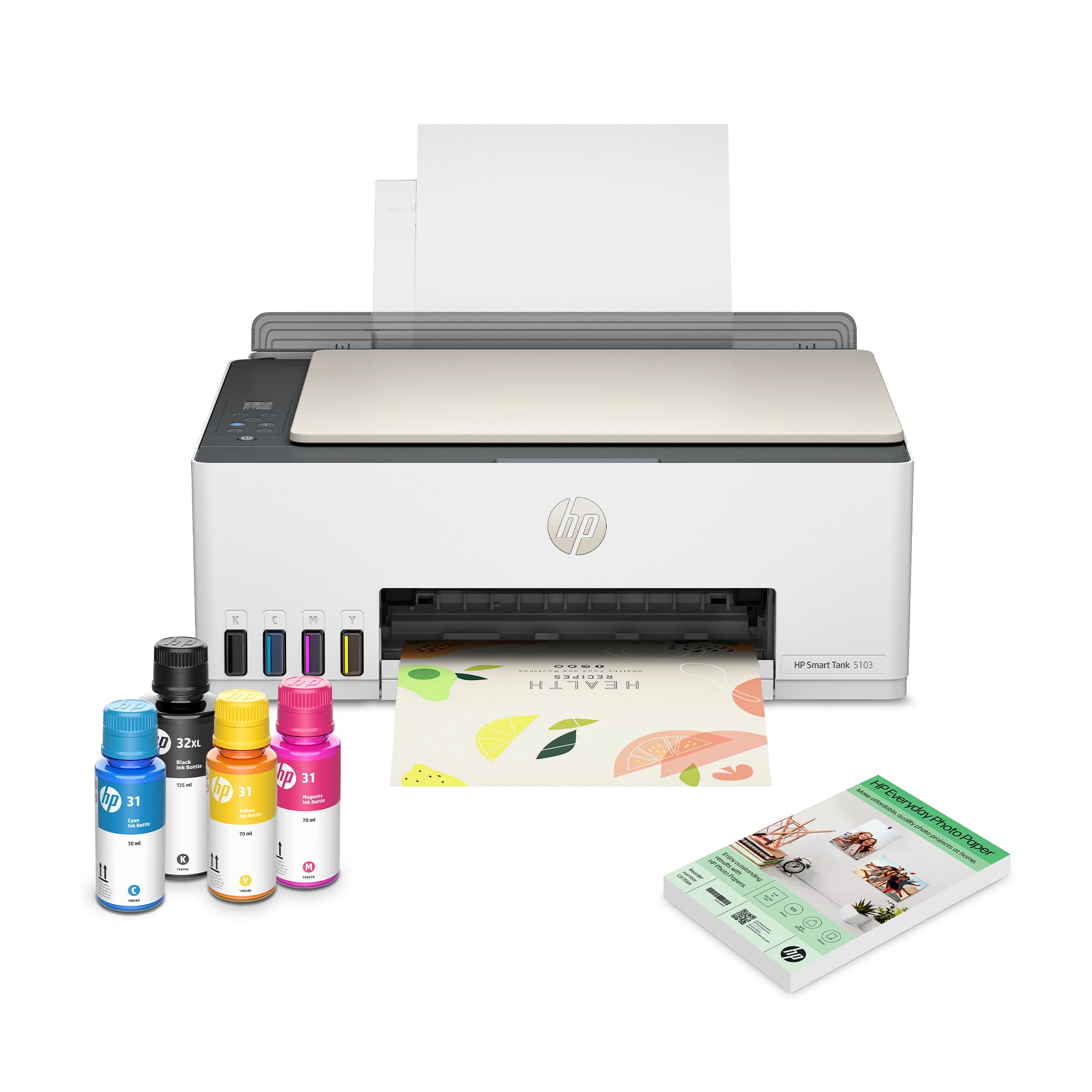 Hp Smart Tank 5103 Wireless All In One Ink Tank Printer With 2 Years Of Ink And 100Sheets Of Photo Paper Included, Print, Scan,