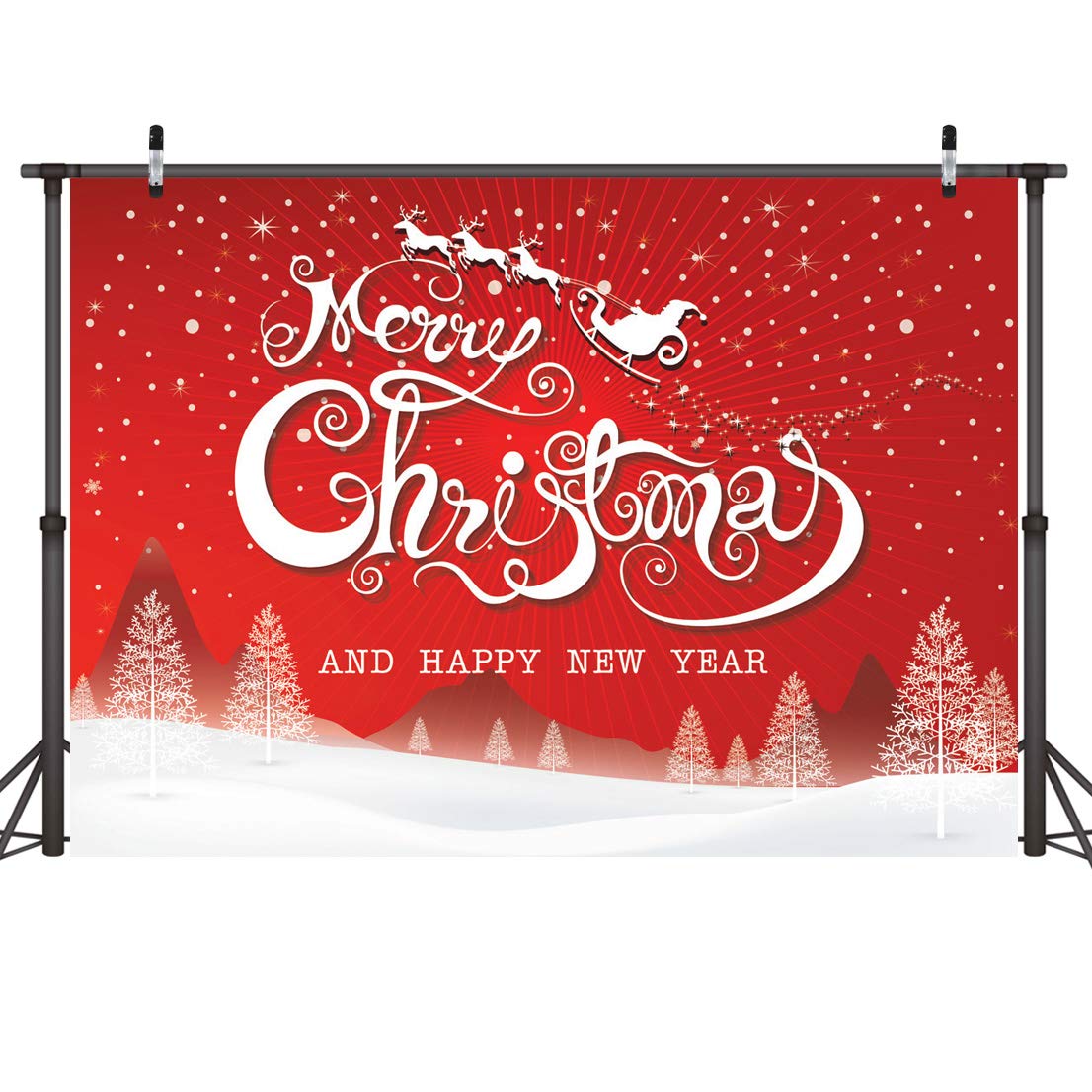 LYWYGG 7x5ft Merry Christmas Backdrops for Photography Snowflake Microfiber Photo Background Red Photo Happy New Year Booth Back