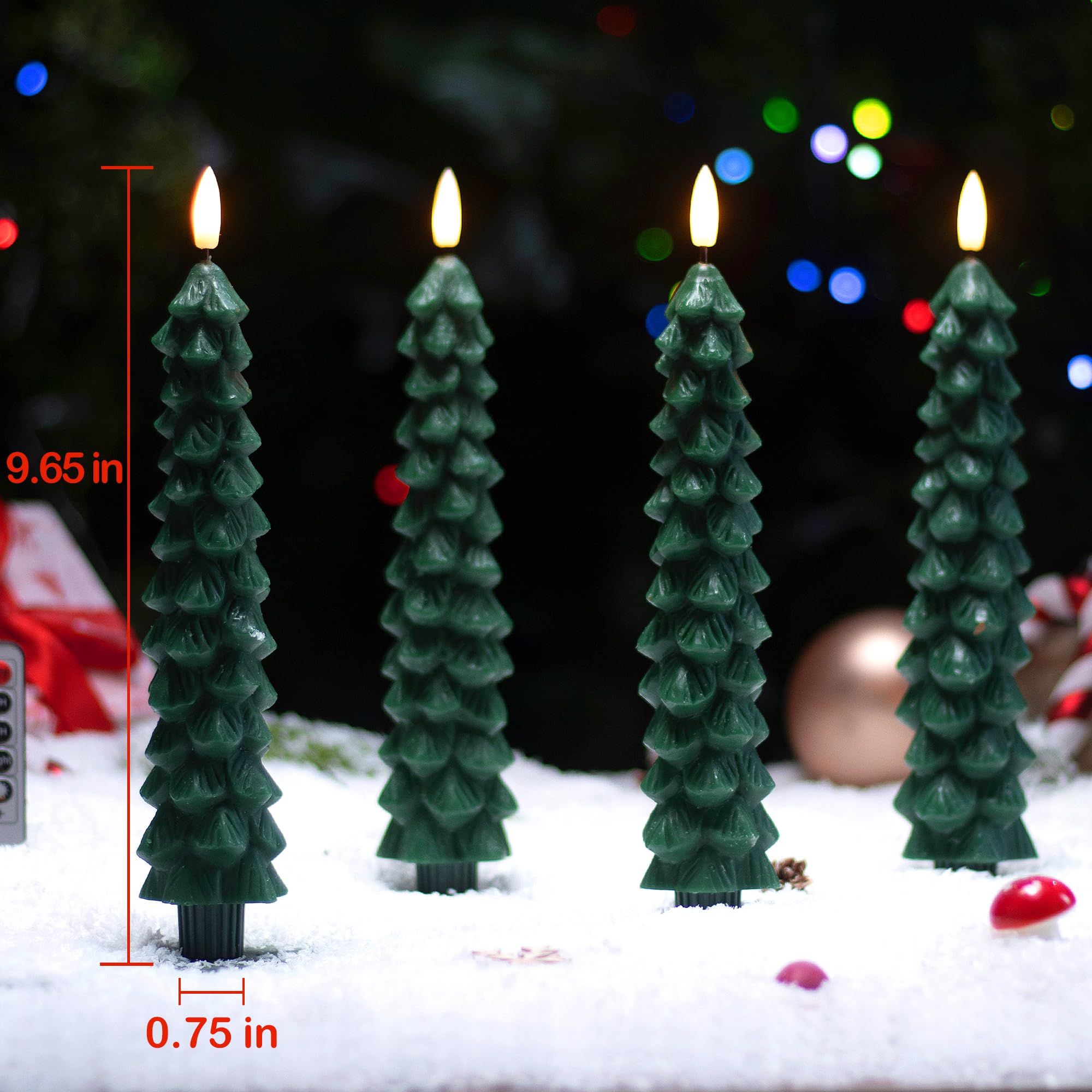 Stmarry 4 Pack Christmas Tree Candles With Remote, 9.65 Inch Real Wax Flameless Taper Candles, Led Candles Battery Operated With