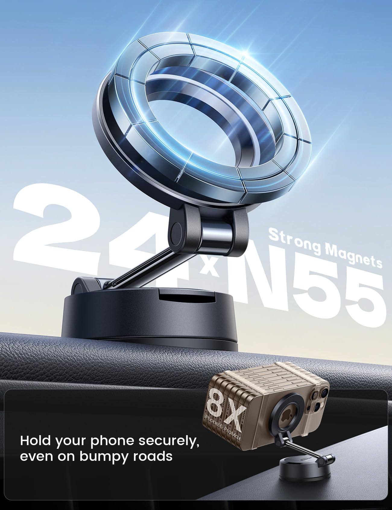 Lamicall For Magsafe Car Mount [70Lbs Powerful Suction] Magnetic Phone Holder For Car, 360 Rotation Suction Cup Phone Mount Dash