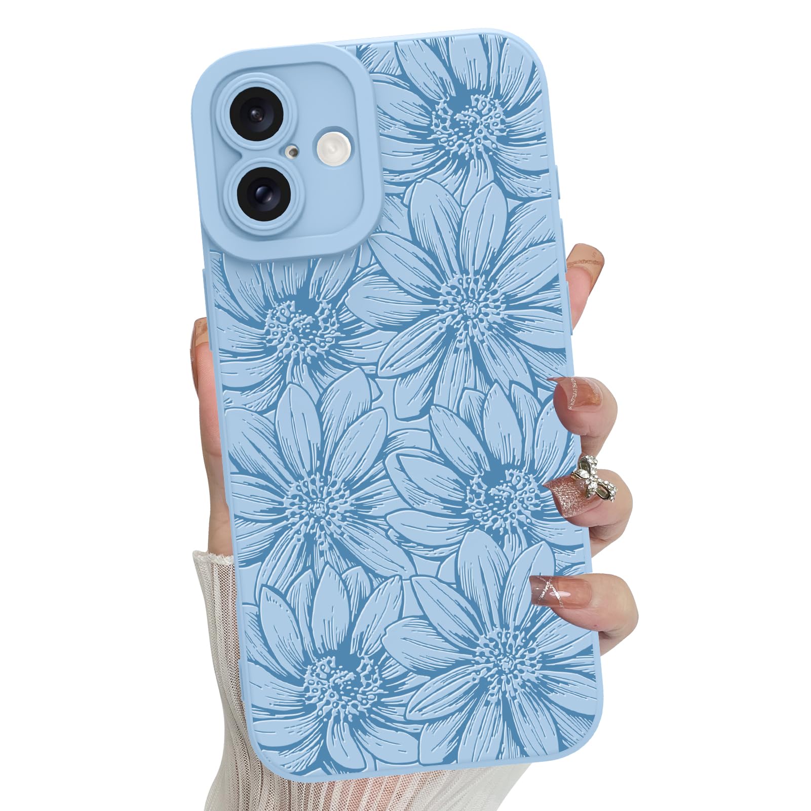 Mzelq For Iphone 16 Plus Case Case, Silicone Black Floral Flowers Sunflowers Cute Pattern, Camera Protection Soft Slim Phone Cas
