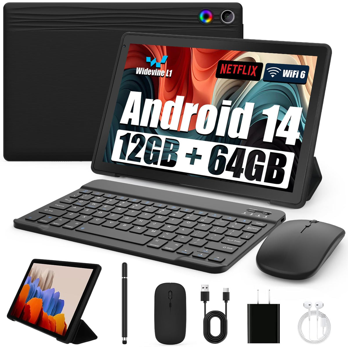 Android Tablet, 10.1 Inch Android 14 Tablet With 1280X800 Ips Hd Touch Screen, Dual Camera, 64Gb Storage 1Tb Expansion, 8 In 1 T