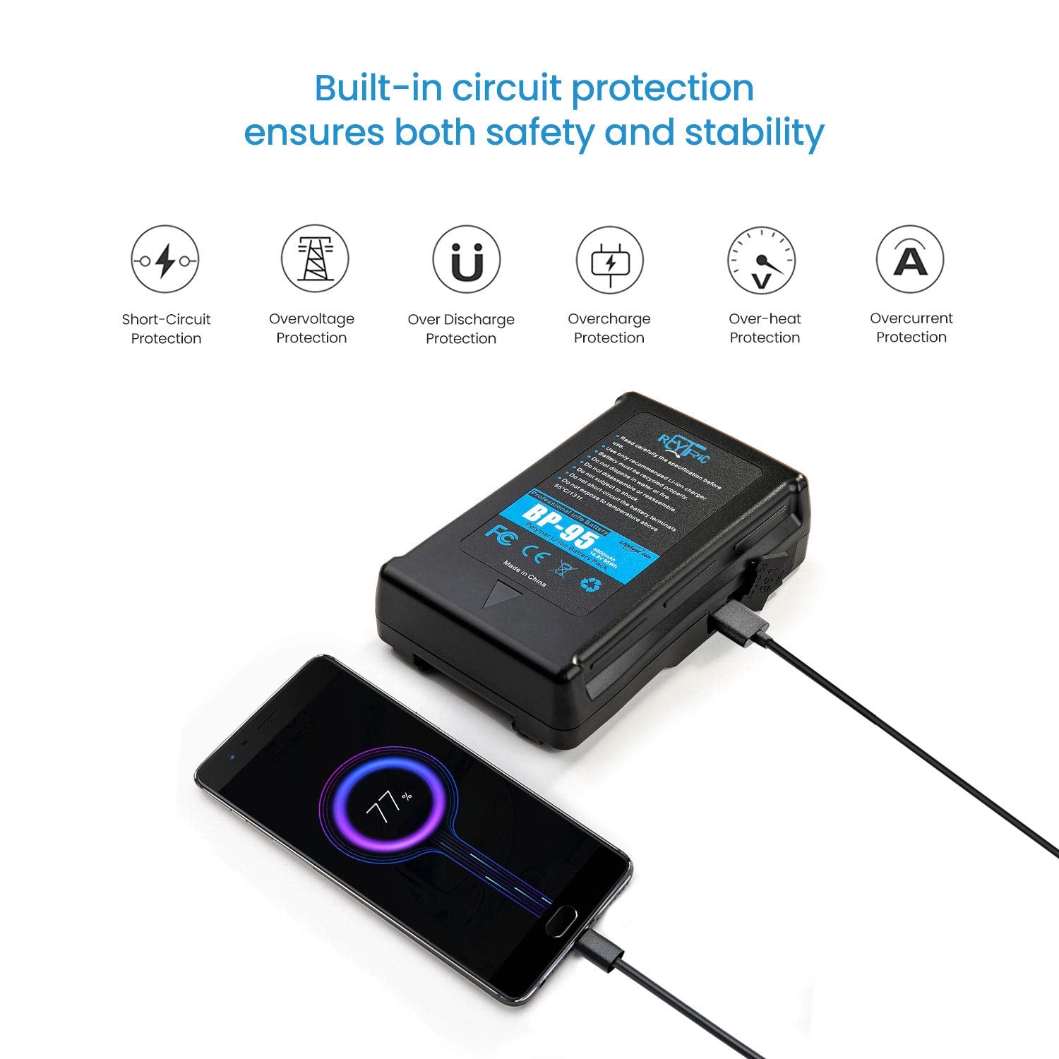 Reytric 95Wh(6600Mah) V Mount/V Lock Battery With D Tap Output Charger And D Tap Cable Compatible Video Camera Camcorder Broadca