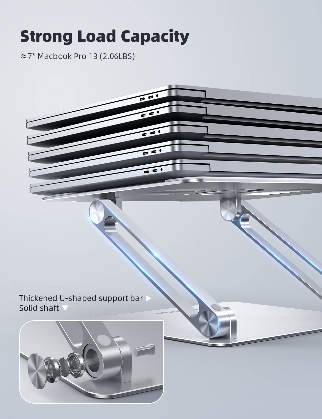 Lamicall Adjustable Laptop Stand, Portable Laptop Riser, Aluminum Laptop Stand for Desk Foldable, Ergonomic Computer Notebook Stand Holder for MacBook Air Pro, Dell XPS, HP (10 17.3'')   Silver