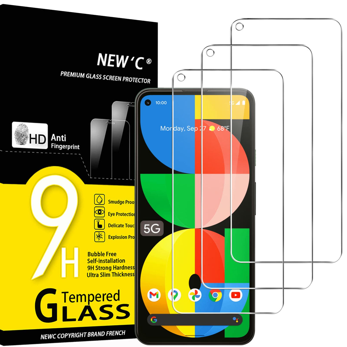 Newc Pack Of 3, Glass Screen Protector For Google Pixel 5A 5G, Anti Scratch, Anti Fingerprints, Bubble Free, 9H Hardness, 033Mm