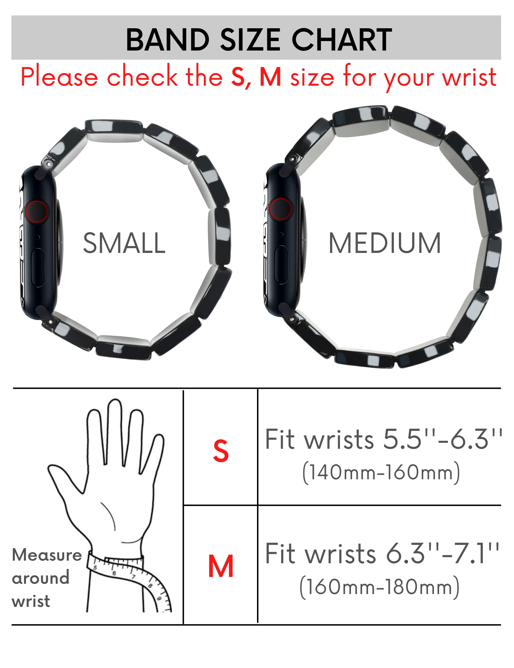 Heesch Resin Black Watch Band For Apple Watch Series 7 45Mm Band Stretchy Women Watch Strap For Apple Watch Se,3,6 42Mm/44Mm Iwa