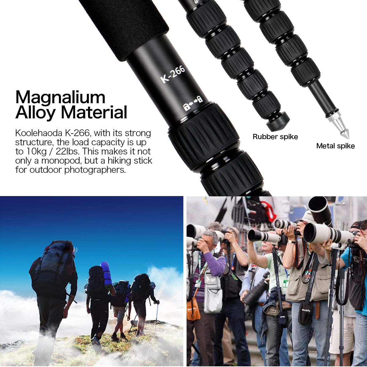 Koolehaoda 6 Section Monopod Compact Portable Photography Aluminum Alloy Unipod Stick, Max. Load 10Kg / 22Lbs, Folding Size Is O