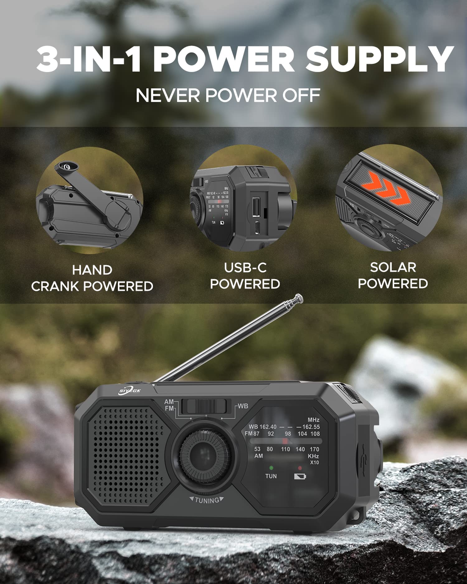 Emergency Weather Radio, Portable Am Fm Noaa Radios With Crank Sos Alarm, 3500Mah Pocket Solar Emergency Supplies Gadgets For Me