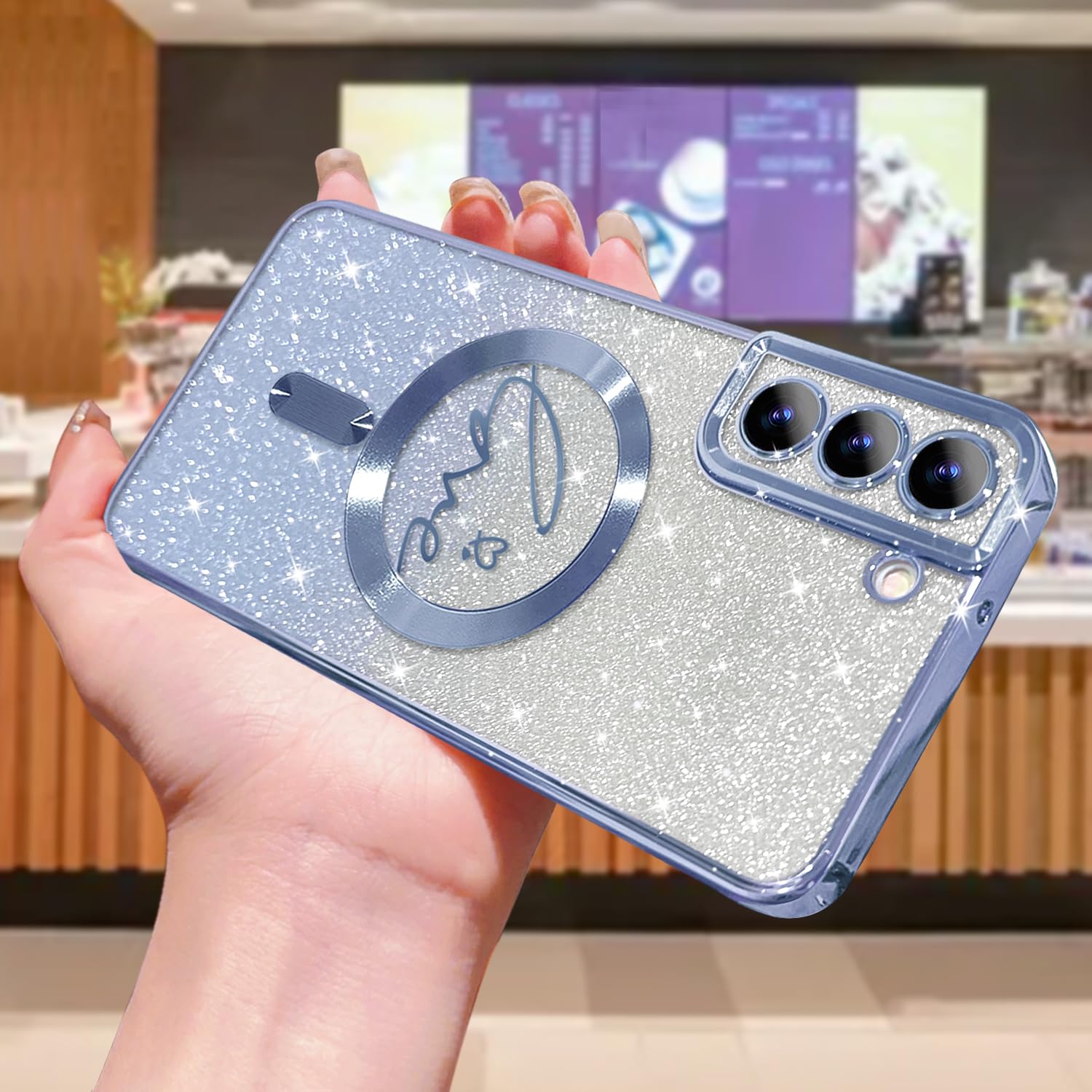 Zonrw For Samsung Galaxy S22 Case Magnetic,For Women Girl Soft Cute Luxury Love Heart Plating Bling Gradient Glitter Phone Case