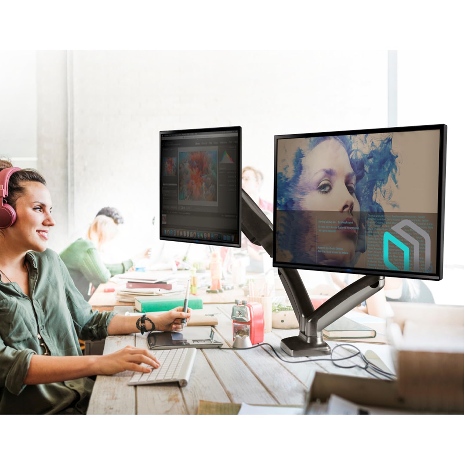 Onkron Dual Monitor Arm Mount For Two 13 32 Inch Screens Up To 17.6 Lbs, Gas Spring Monitor Arm Vesa 75X75 100X100, Double Monit