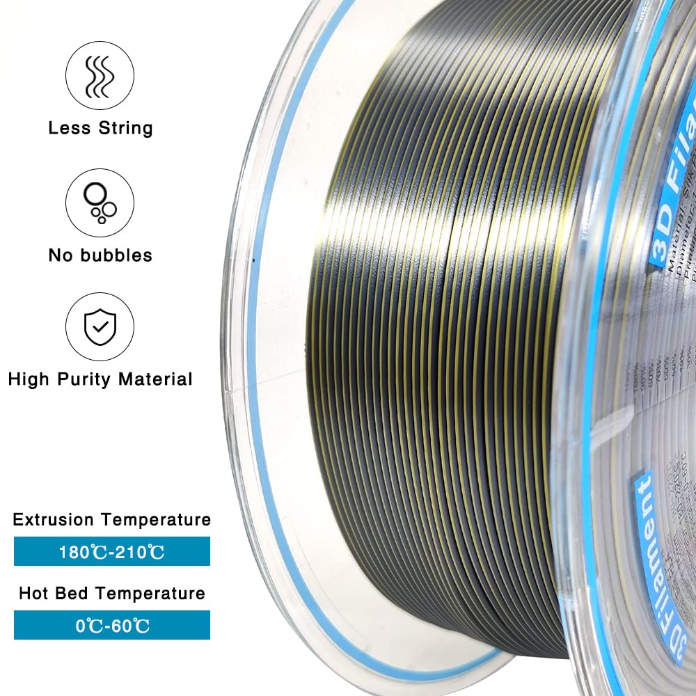 Yousu Silk Dual Color Pla Filament, Coextrusion Filament, Multicolor 3D Printer Filament 1Kg, Dichromatic Filament 1.75Mm (