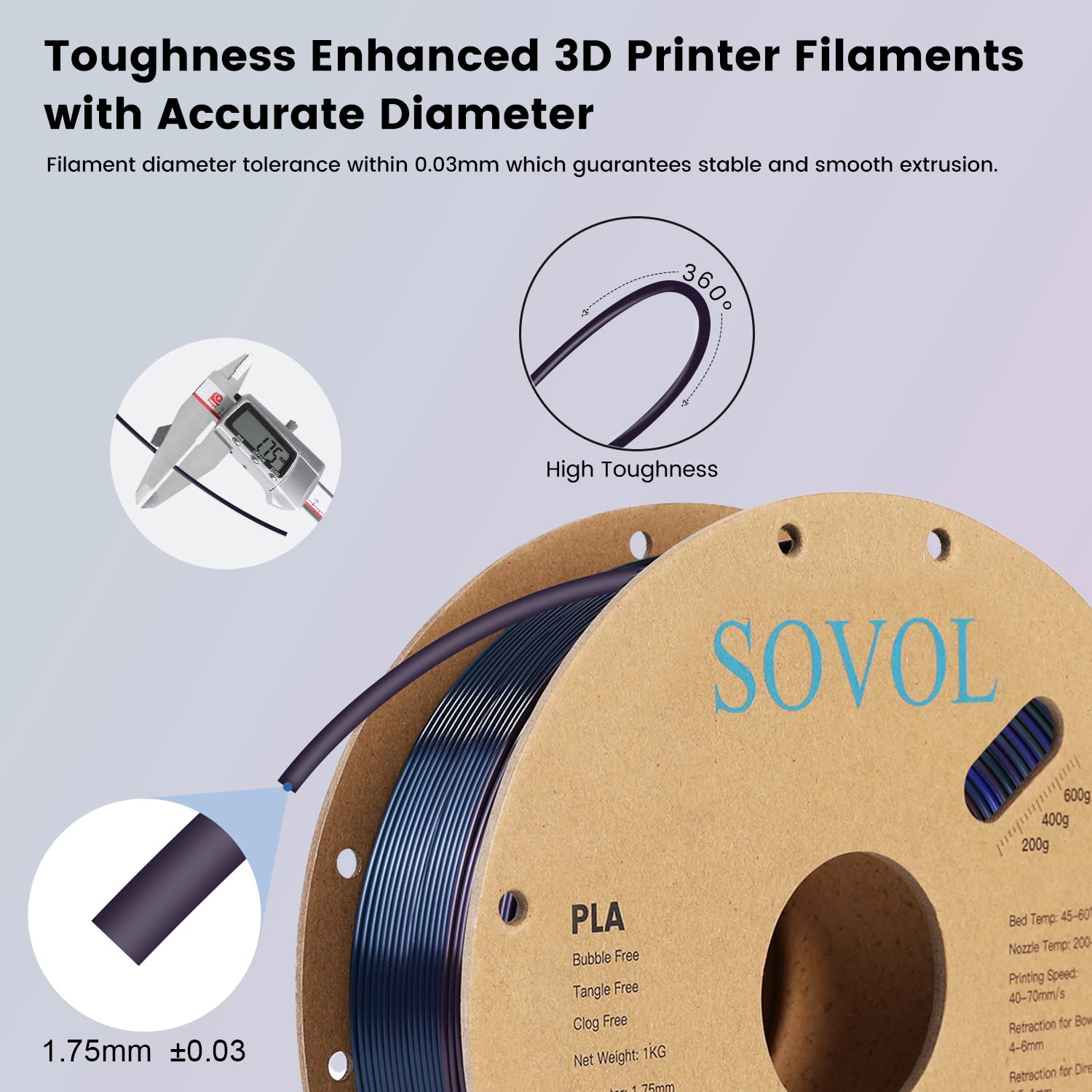Sovol 3D Printer Silk Shiny Multicolored Fast Change Rainbow Pla 1Kg (2.2 Lbs) Spool 3D Printing Materials, Dimensional Accuracy