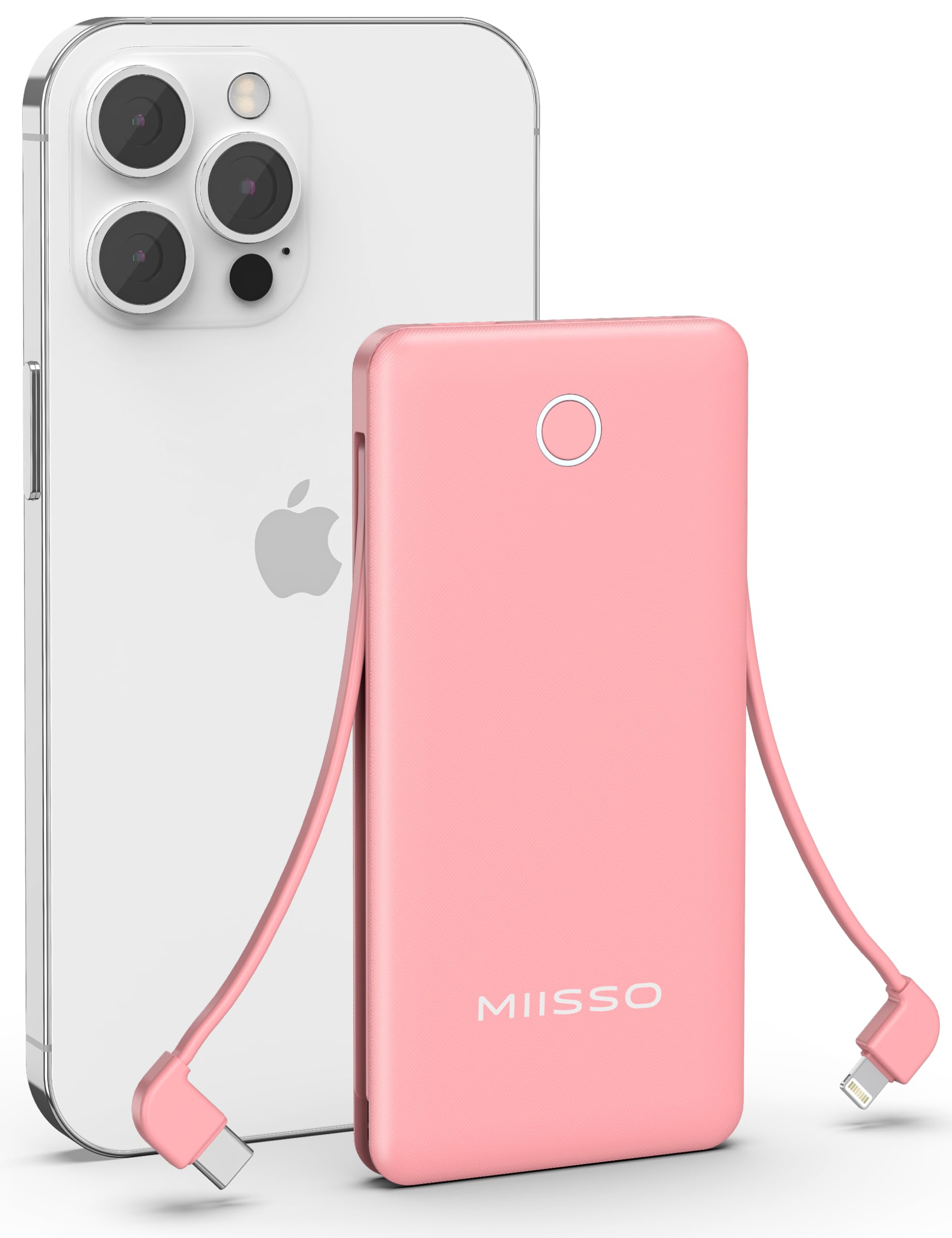 Miisso 10000Mah Slim Portable Charger With Built In Cable, Power Bank Travel Charger External Battery Pack For Phone, 4 Output U
