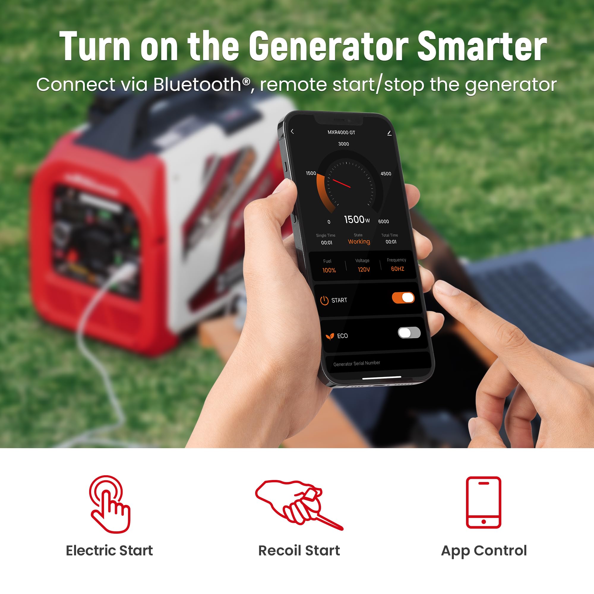 Maxpeedingrods 4000 Watt Dual Fuel Inverter Generator With Bluetooth Control Start And Display, Rv Ready, Electric Start, Quiet