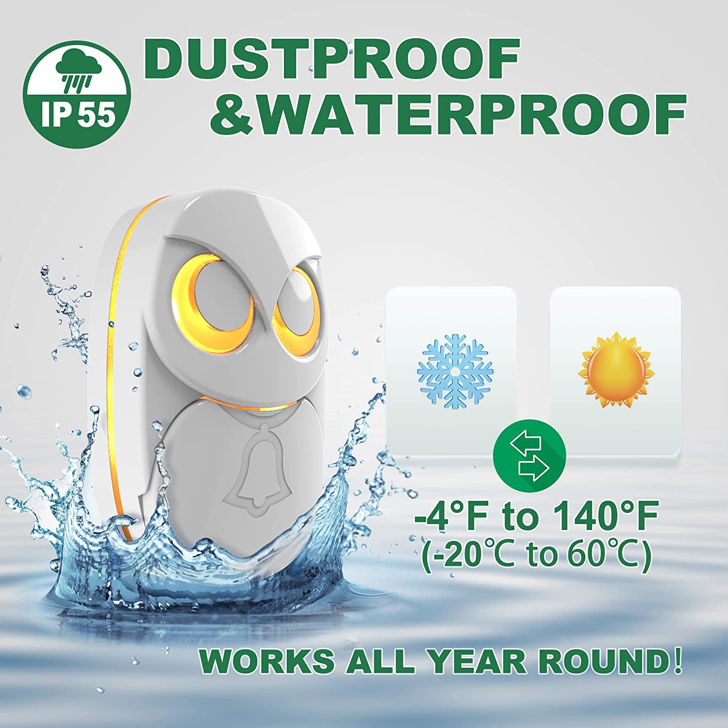 Wireless Doorbell,Htzsafe Doorbell,1 Receiver + 1 Transmitter   White