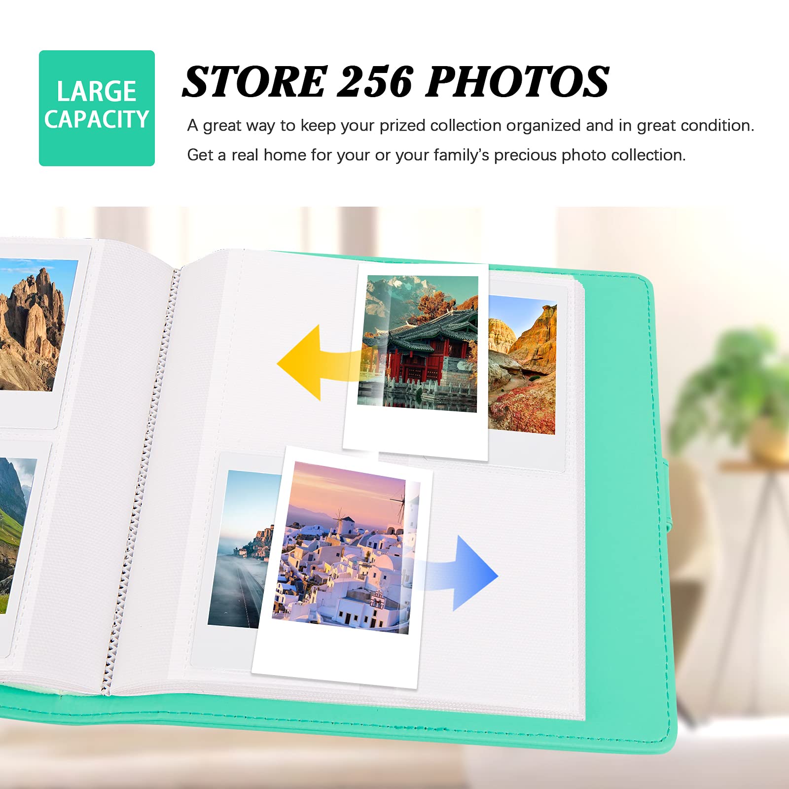 256 Photos Album For Fujifilm Instax Mini Camera, Polaroid 2�X3� Zink Pictures, 2X3 Photo Album Book For Fujifilm Instax Mini 11 12 9 90 70 40 8 Instant Camera, For Instax Mini Instant Film (Green)