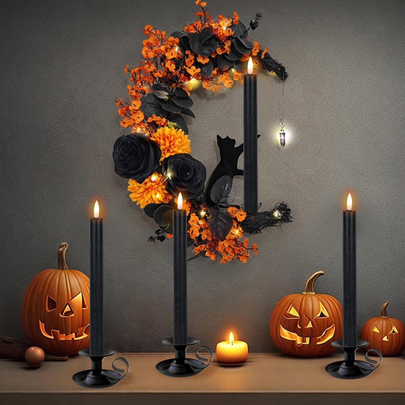 Dromance Halloween Flameless Taper Candles Battery Operated With Remote And Timer, 3D Wick Flickering Led Taper Candles Skull Ba