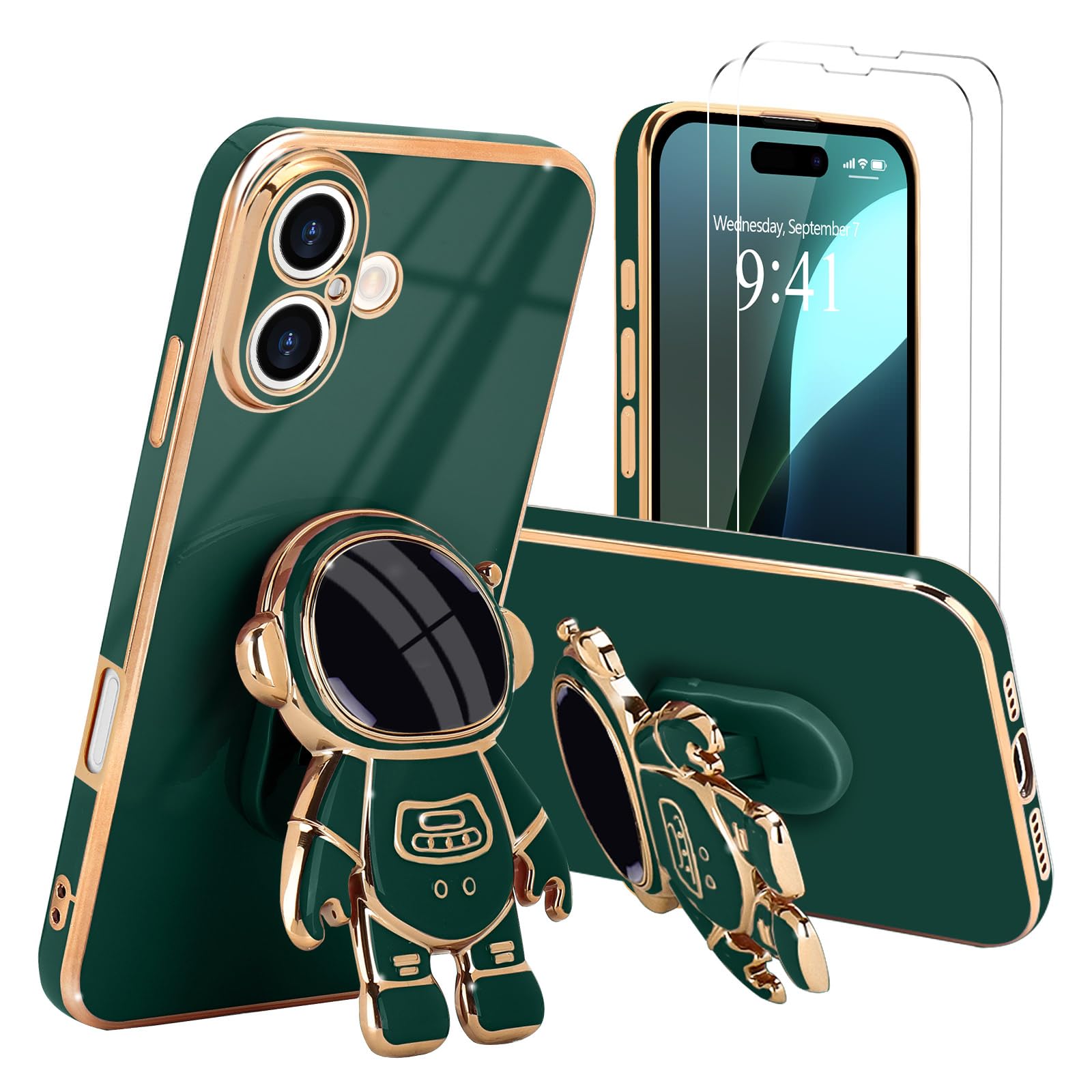 Pepmune For Iphone 16 Plus Case, Cute 3D Astronaut Stand With [2 Screen Protector] [Camera Protection] Kickstand Shockproof Sili