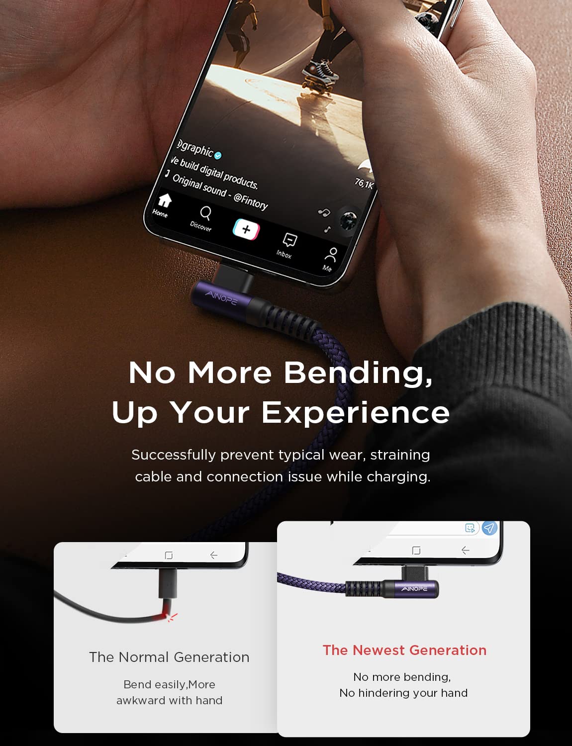 Ainope Purple Usb C To Usb C Cable 2 Pack 6.6Ft 60W Usbc To Usbc Fast Charging Cable Rigth Angle Type C To Type C Usb C Cable Co